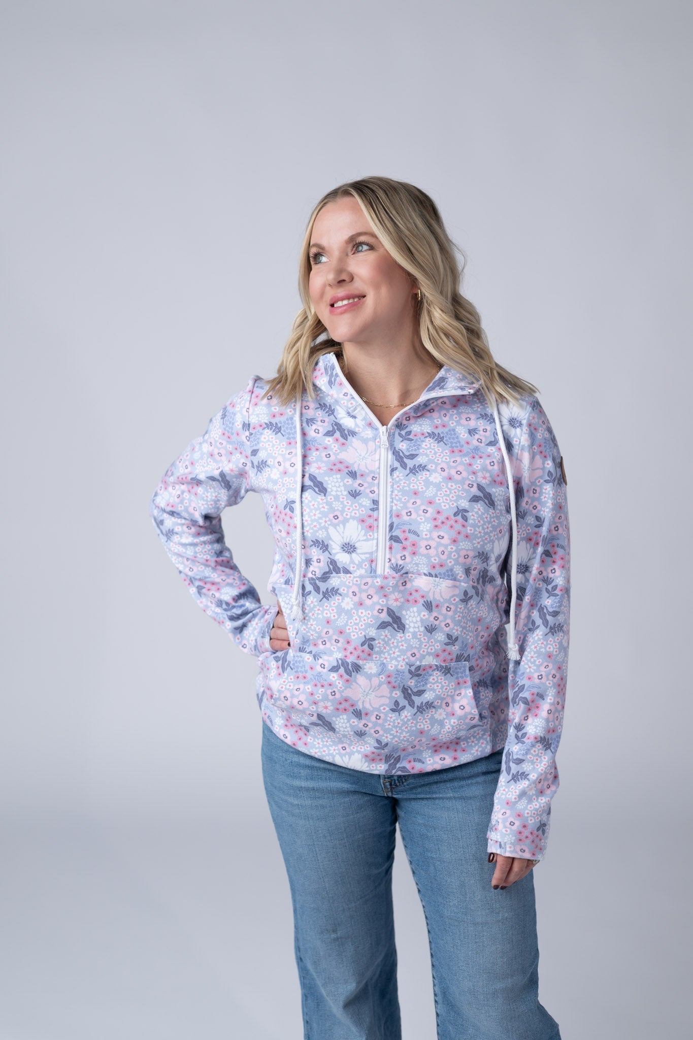 IN STOCK HalfZip Hoodie - Ditsy Blush Floral