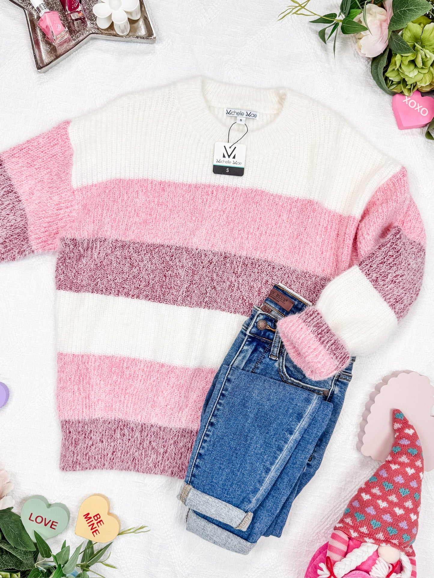 IN STOCK Cozy Block Sweater - VDay Stripes