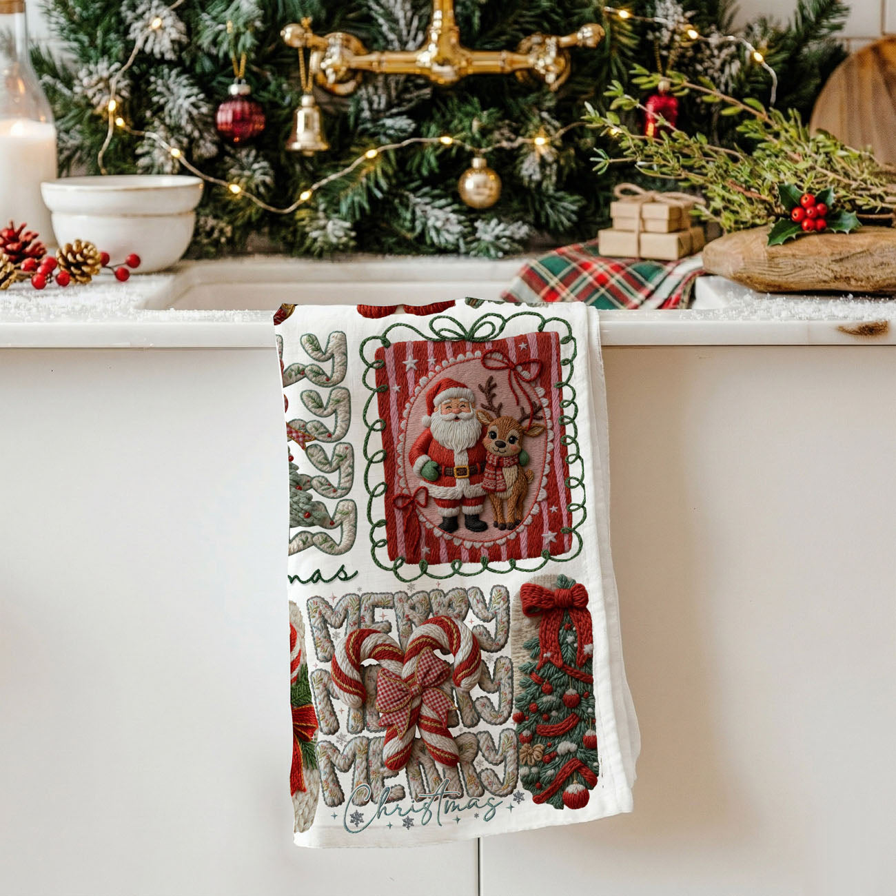 santa christmas kitchen towel crochet style design
gingerbread christmas kitchen towel holiday decor
candy cane christmas kitchen towel crochet pattern
santa and reindeer kitchen towel christmas decor
gingerbread man christmas dish towel festive kitchen
