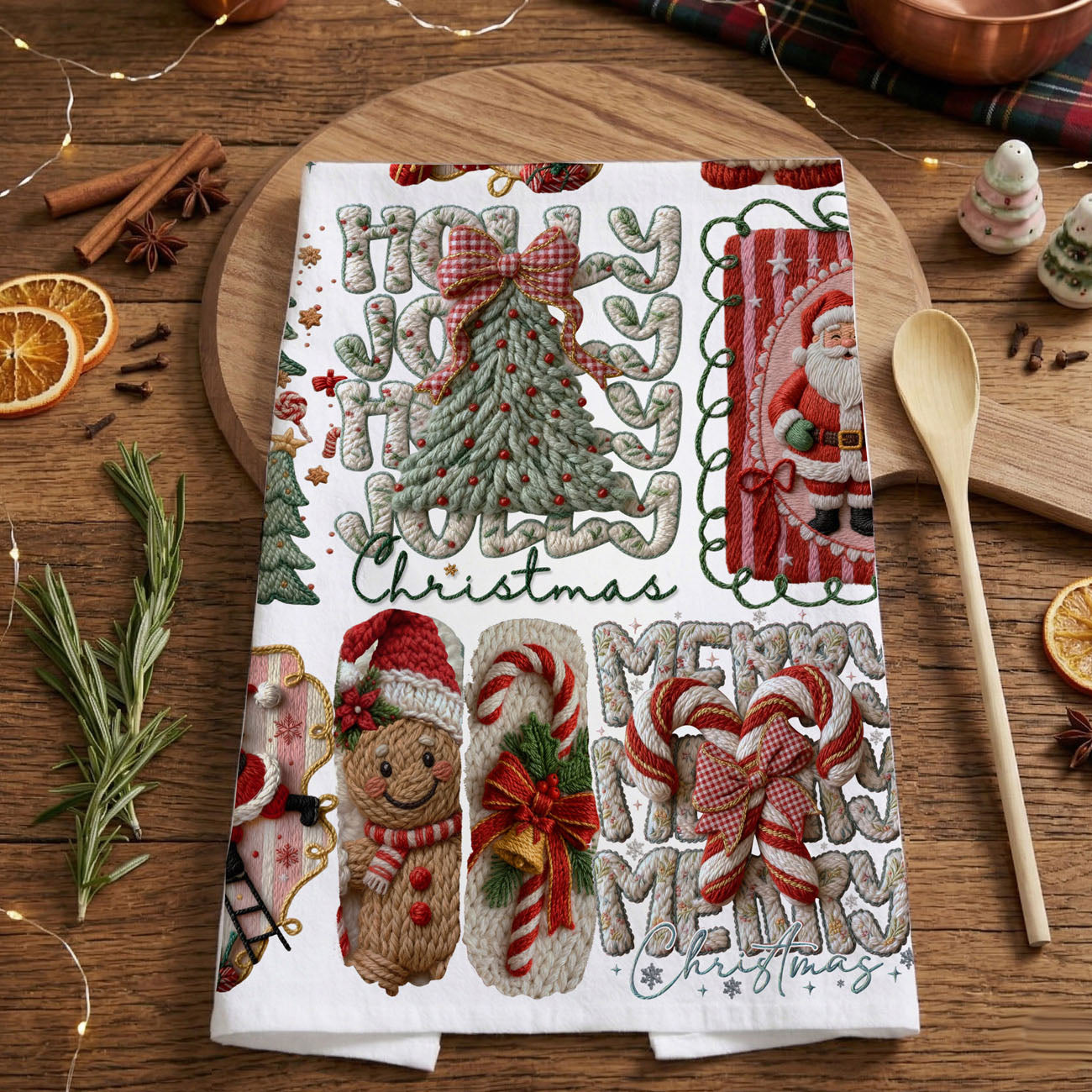 christmas kitchen towel outdoor holiday home scene
kitchen towel held in front of christmas tree lights
holiday towel styled with snow and decorations
christmas towel styled rustic outdoor porch decor
holiday towel lifestyle snowy christmas aesthetic
kitchen towel styled with wooden utensils baking