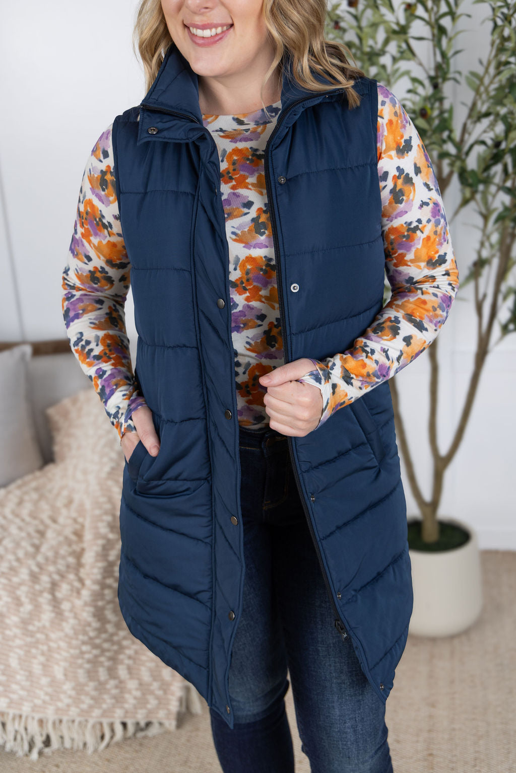 IN STOCK Harlow Long Vest - Navy