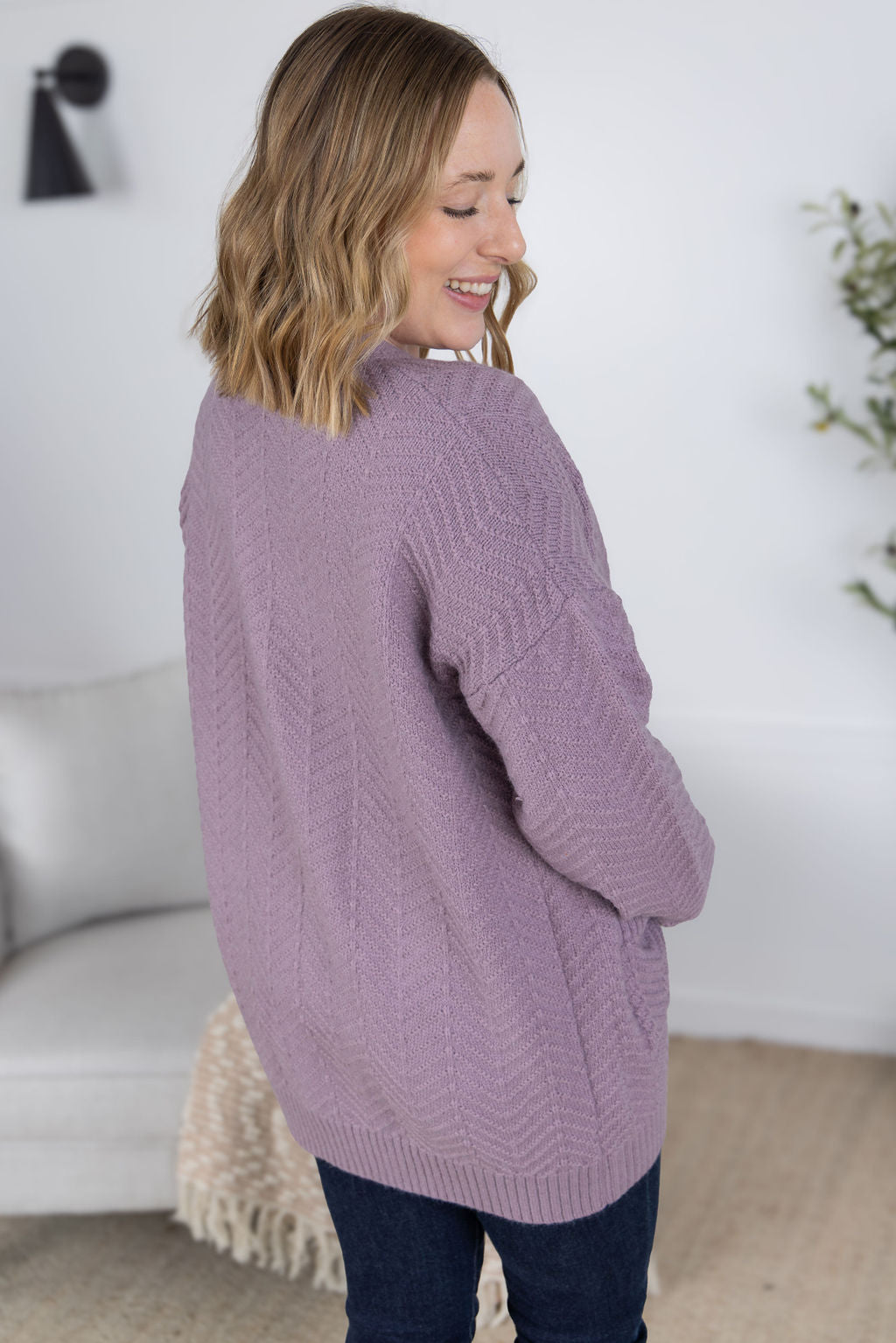 IN STOCK Billie Open Knit Cardigan - Dusty Purple