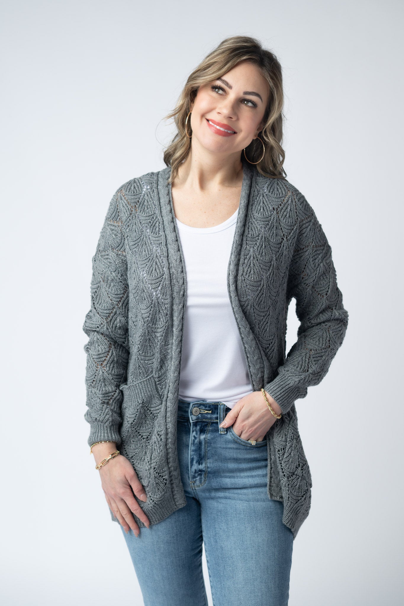 IN STOCK Open Knit Cardigan - Grey