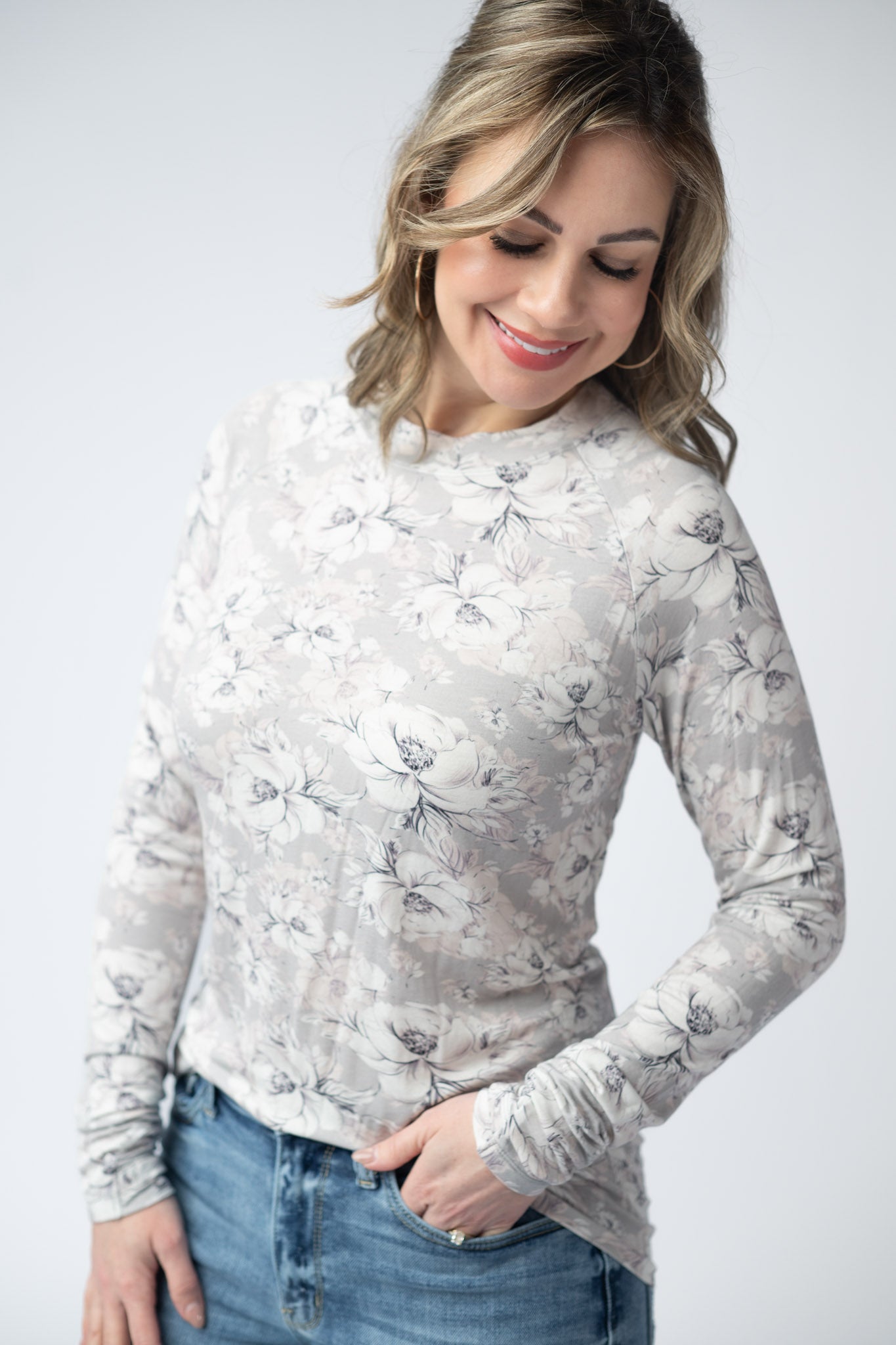 IN STOCK Blair Long Sleeve Top - Vintage Grey Floral
