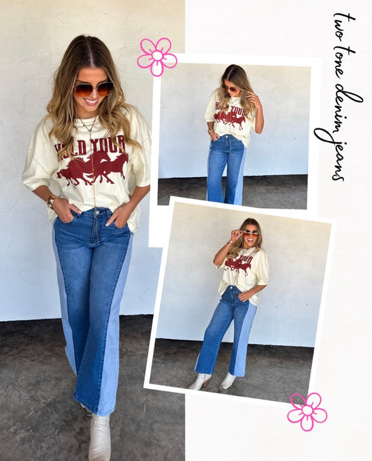 PREORDER- TWO TONE DENIM JEANS