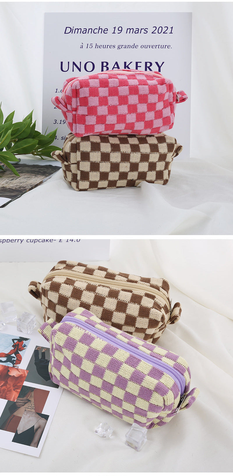 RTS: Knitted Checker Cosmetic Case