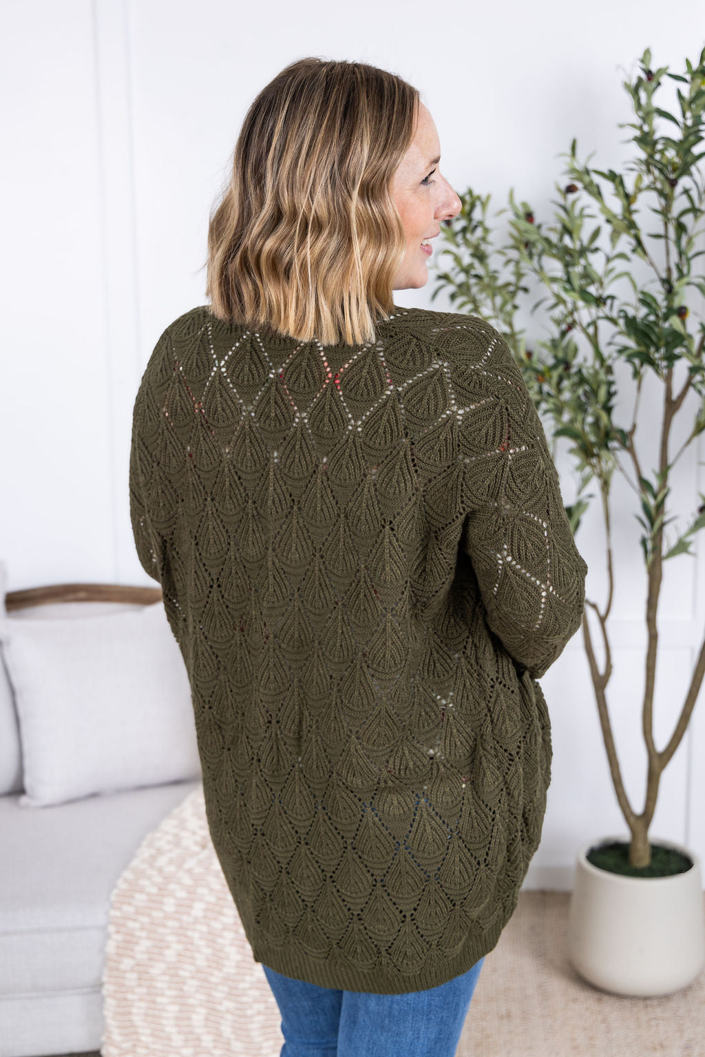IN STOCK Open Knit Cardigan - Olive