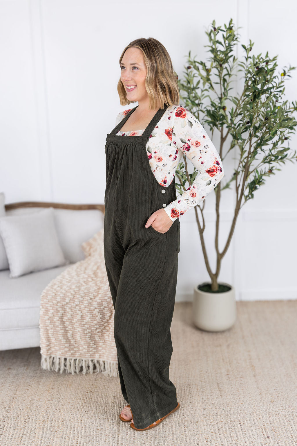 IN STOCK Corduroy Overalls - Olive