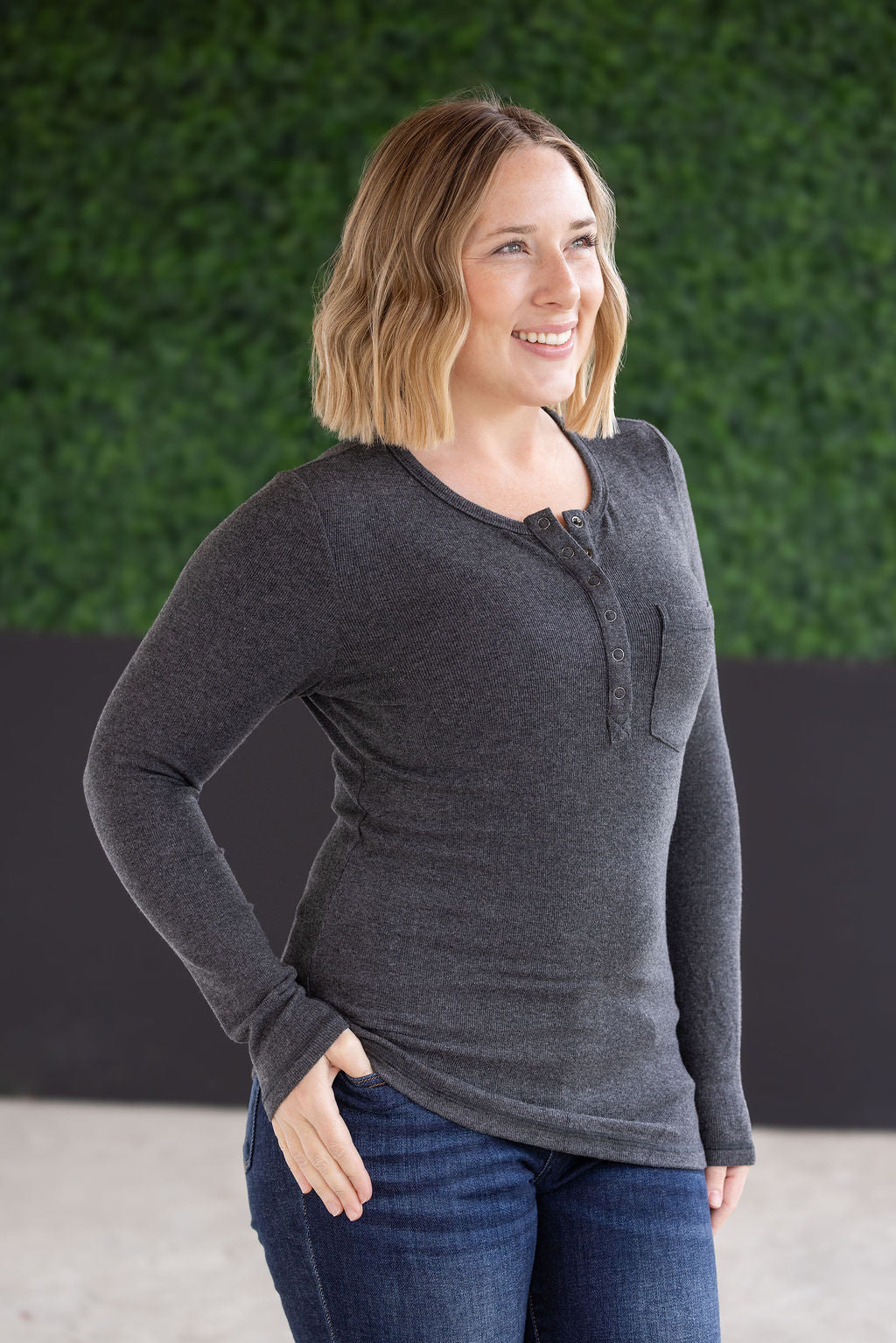 IN STOCK Georgia Long Sleeve Top - Charcoal