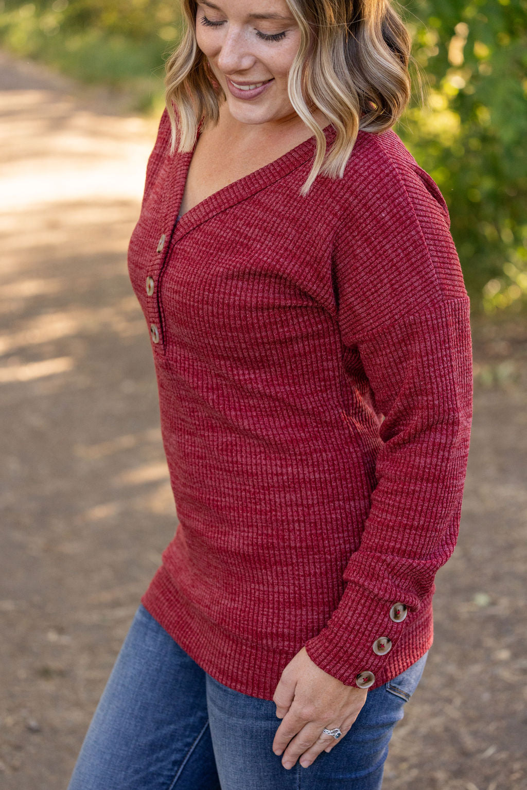 IN STOCK Brittney Button Sweater - Berry