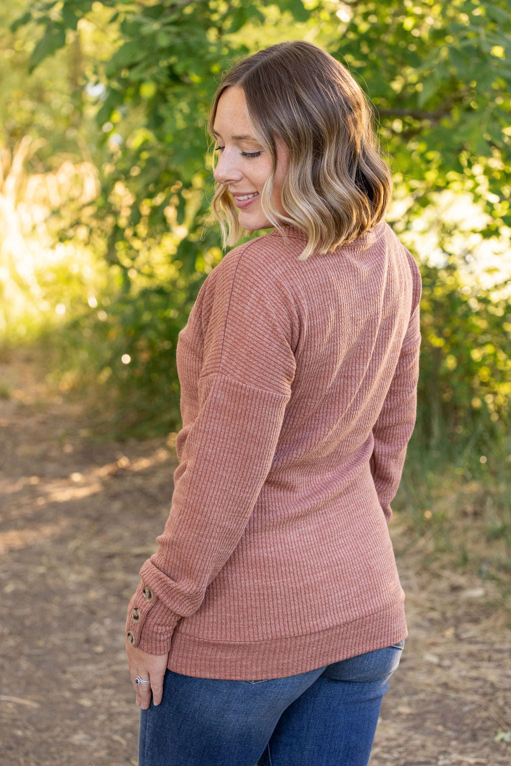 IN STOCK Brittney Button Sweater - Terra Cotta