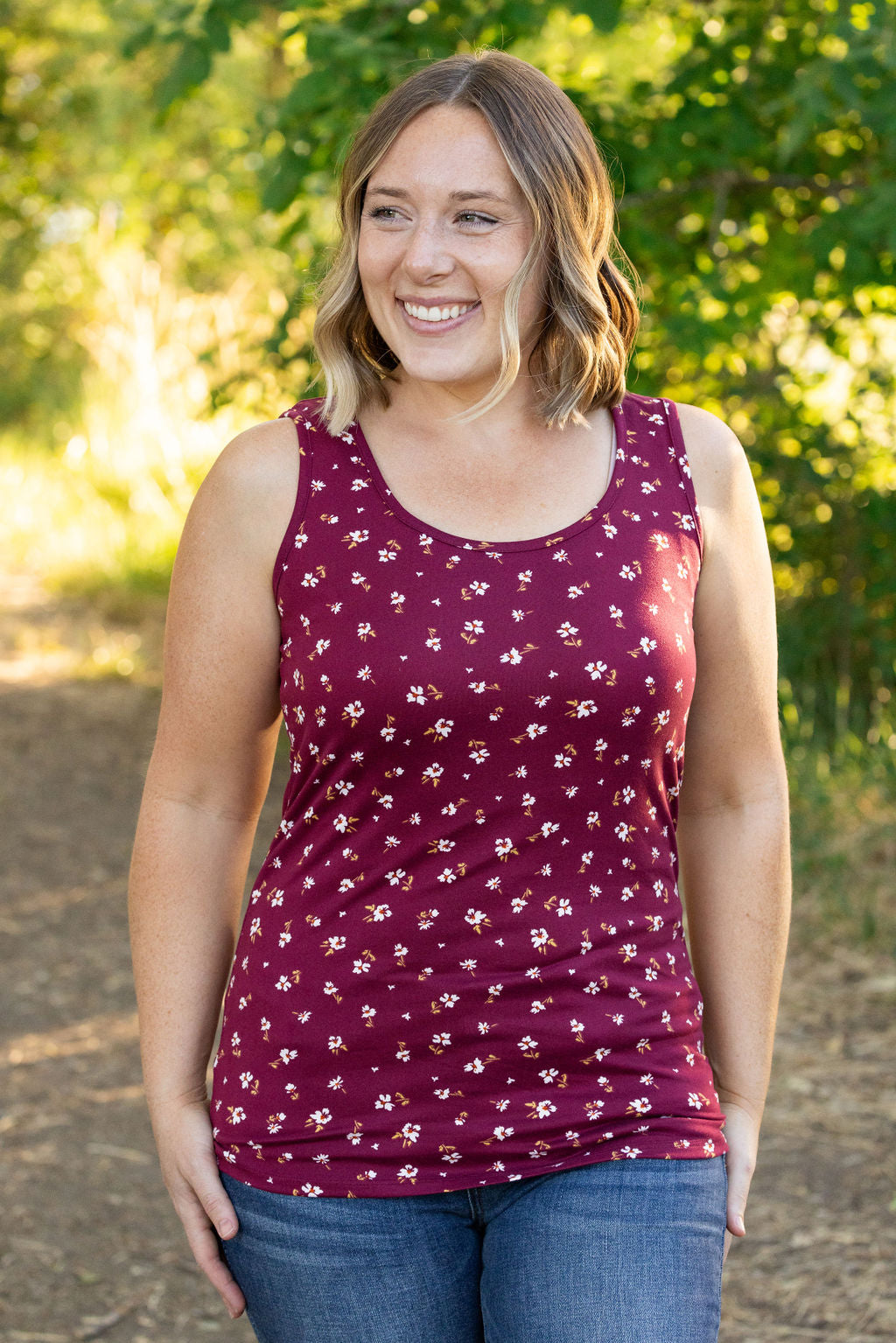 luxe tank top micro burgundy floral womens tank top