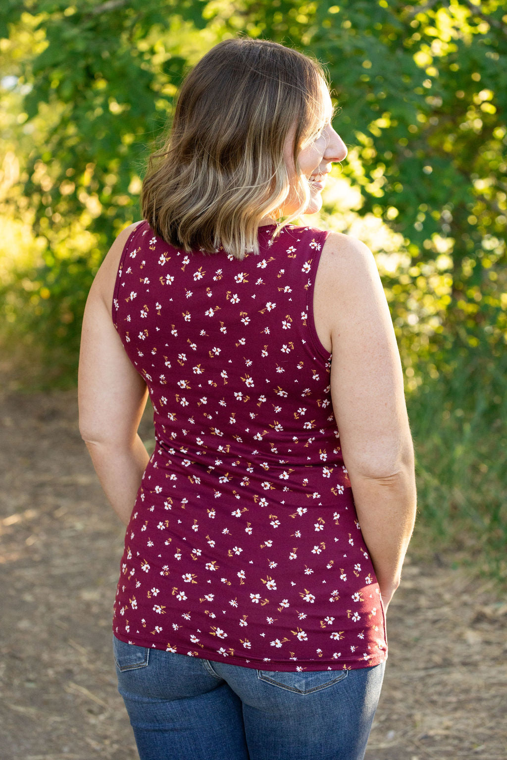 IN STOCK Luxe Crew Tank - Micro Burgundy Floral