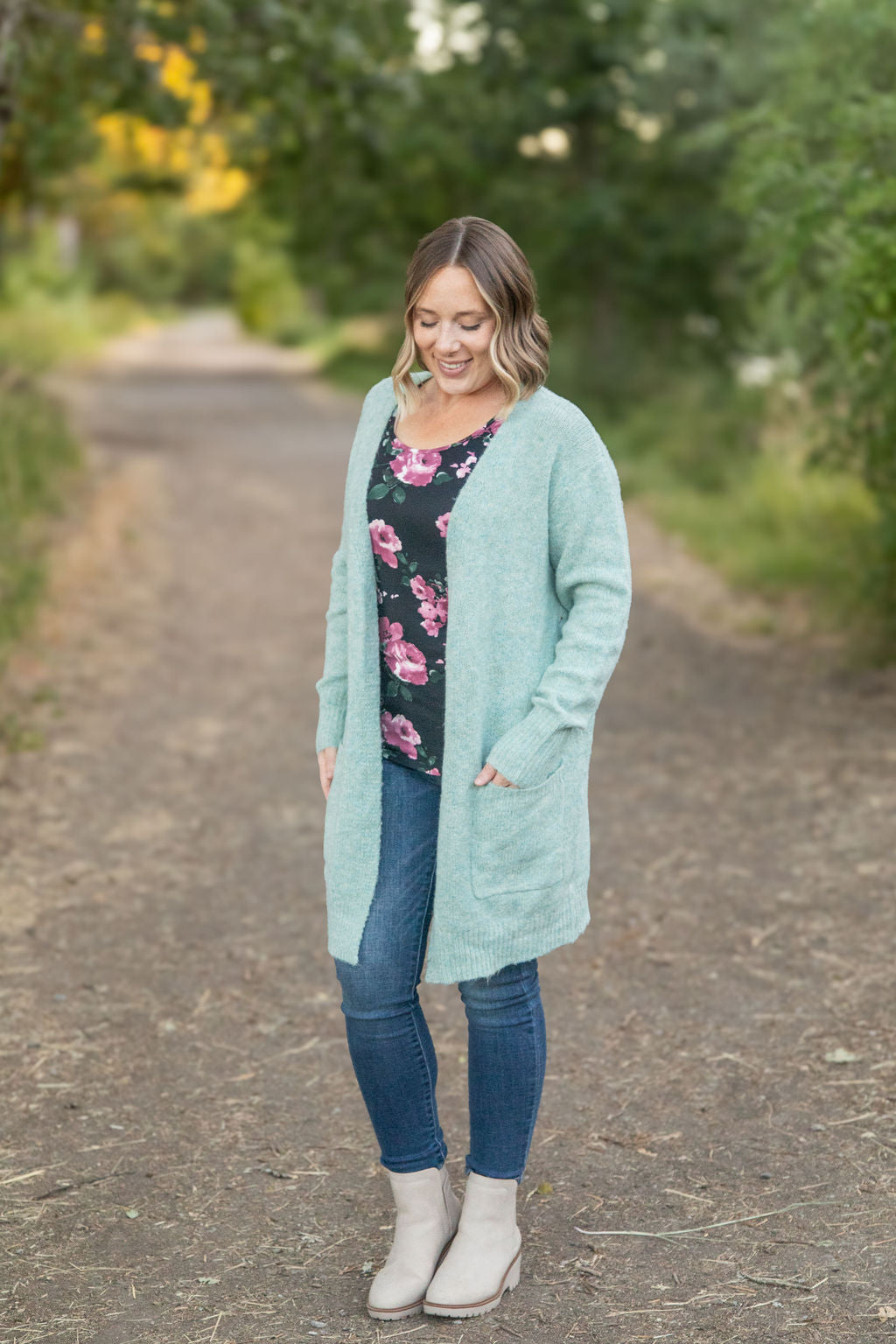 IN STOCK Madison Cozy Cardigan - Sage/Blue Mix