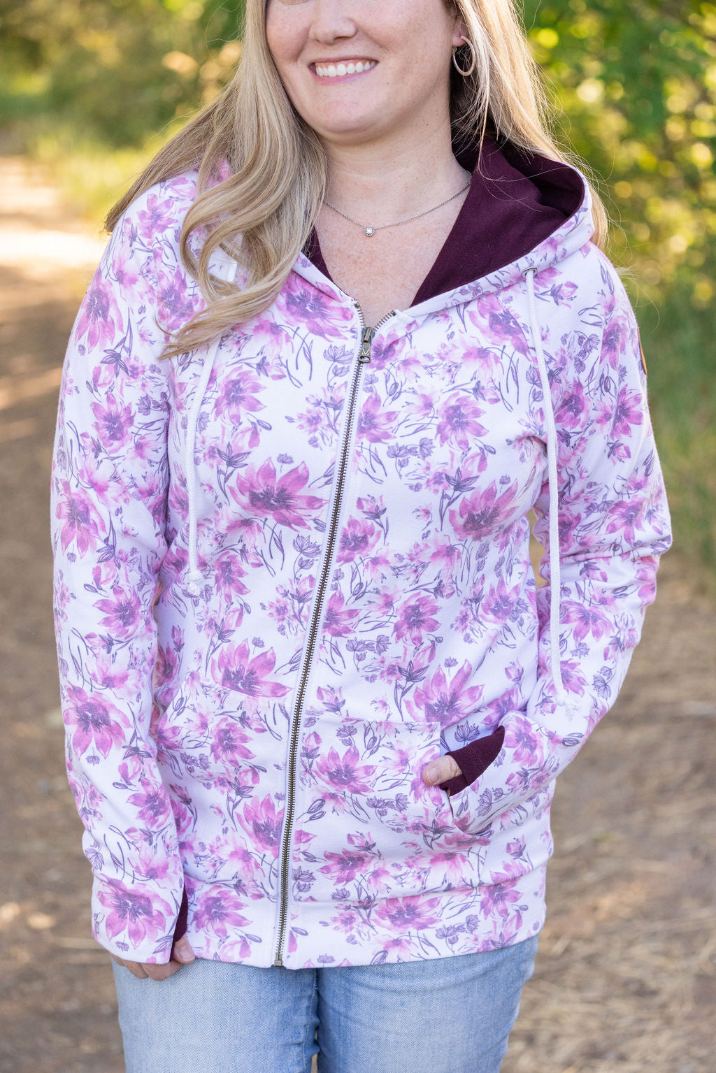 IN STOCK Classic Fullzip Hoodie - Pink Floral and Burgundy