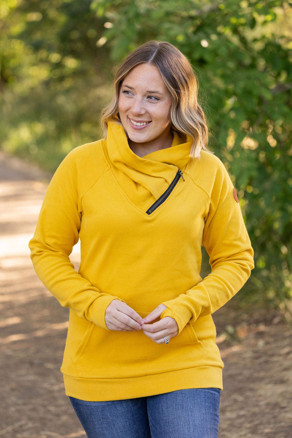 IN STOCK Classic Zoey ZipCowl Sweatshirt - Mustard