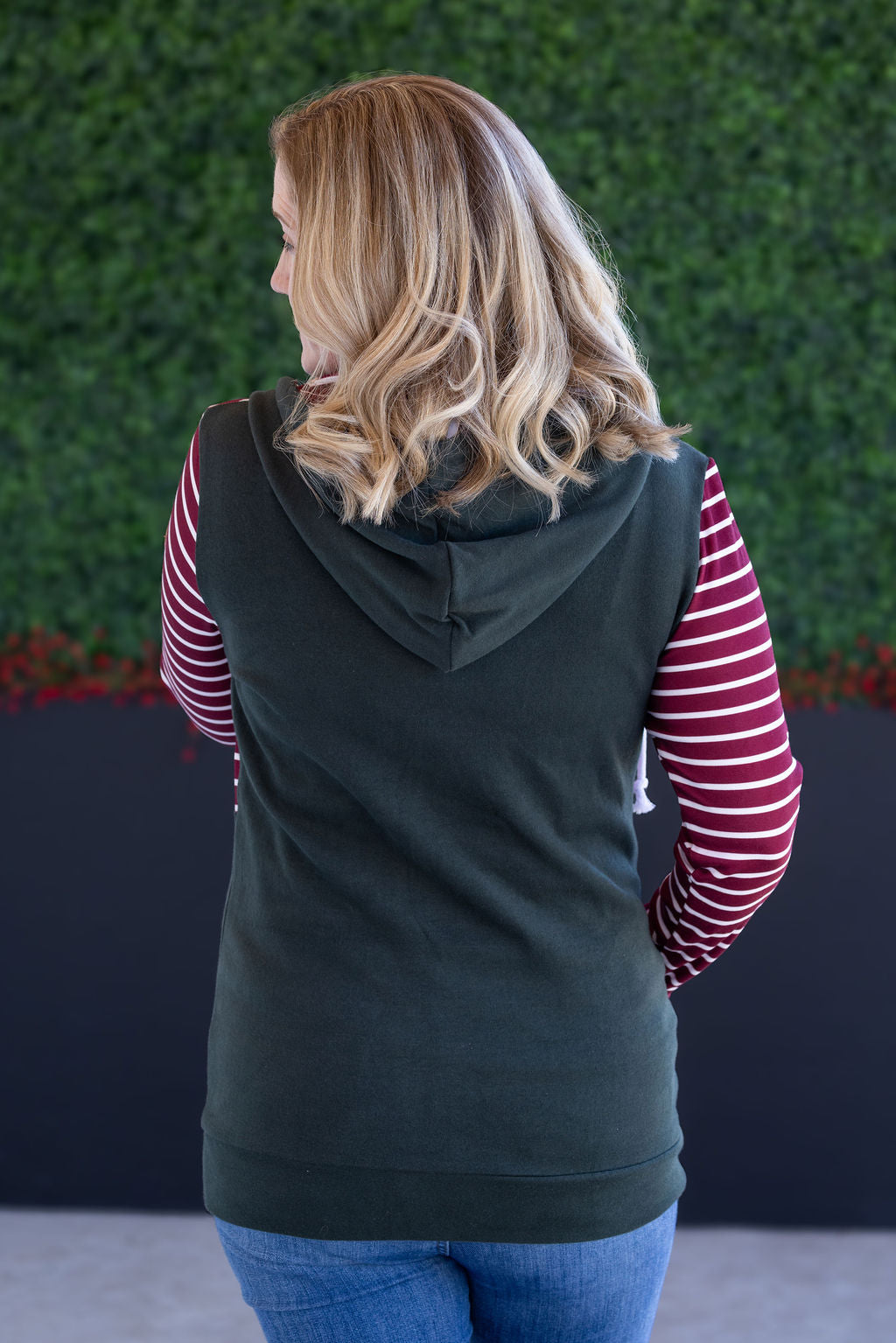 IN STOCK Soft Classic HalfZip Hoodie - Evergreen and Burgundy Stripes