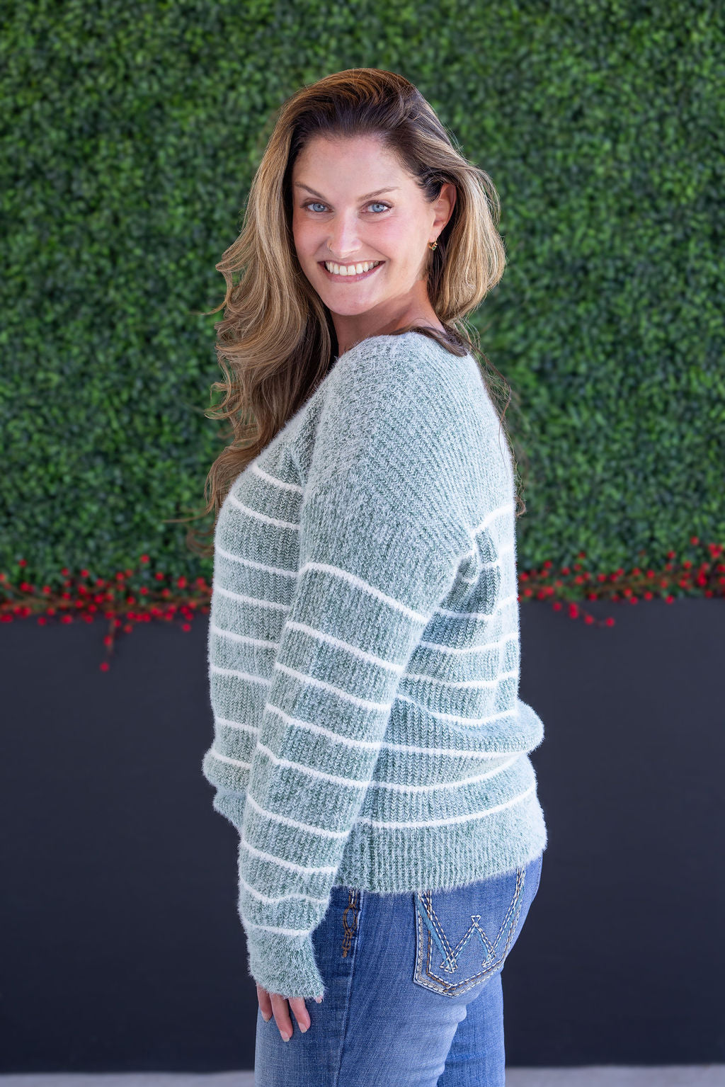 IN STOCK Cozy Striped Sweater - Green