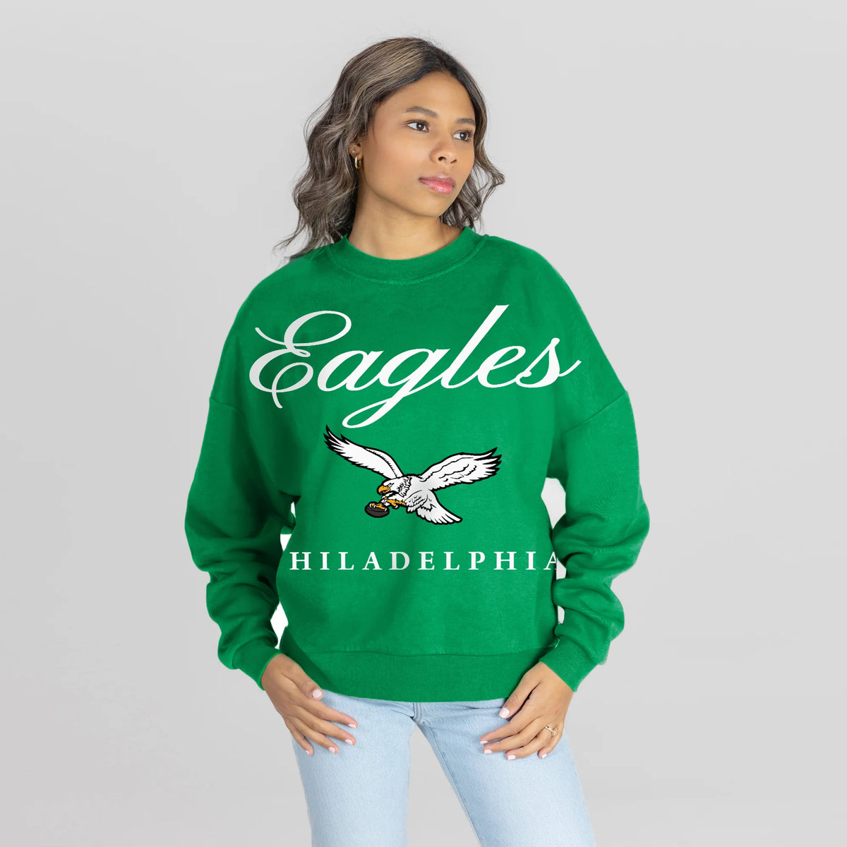 Philadelphia Eagles Legacy Club Premium Fleece Drop Shoulder Crewneck Pullover