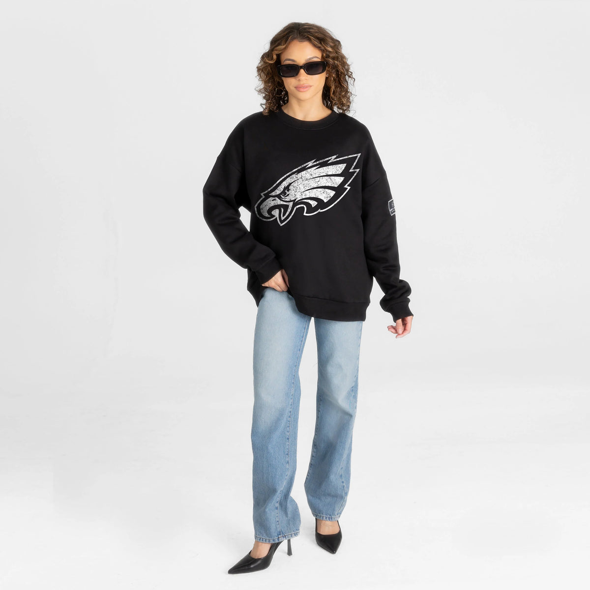 Philadelphia Eagles Bold Move Black Label Premium Fleece Drop Shoulder Crewneck
