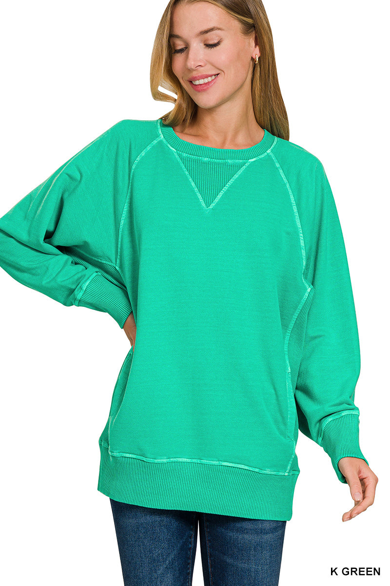 Zenana Kelly Green French Terry Pullover with Pockets