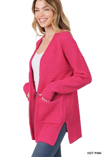Zenana Waffle Open Front Cardigan