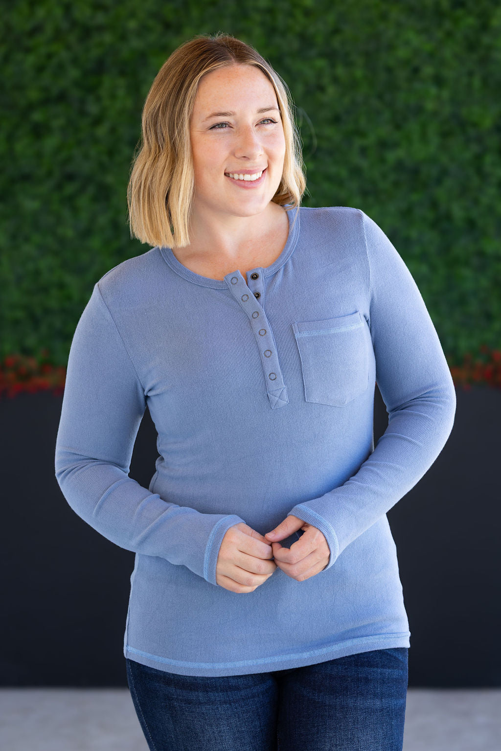IN STOCK Georgia Long Sleeve Top - Dusty Blue
