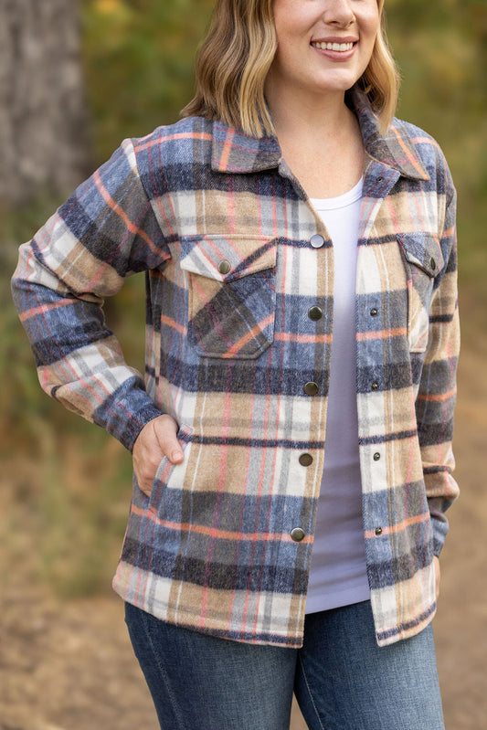 IN STOCK EN ROUTE Norah Plaid Shacket - Tan and Blue