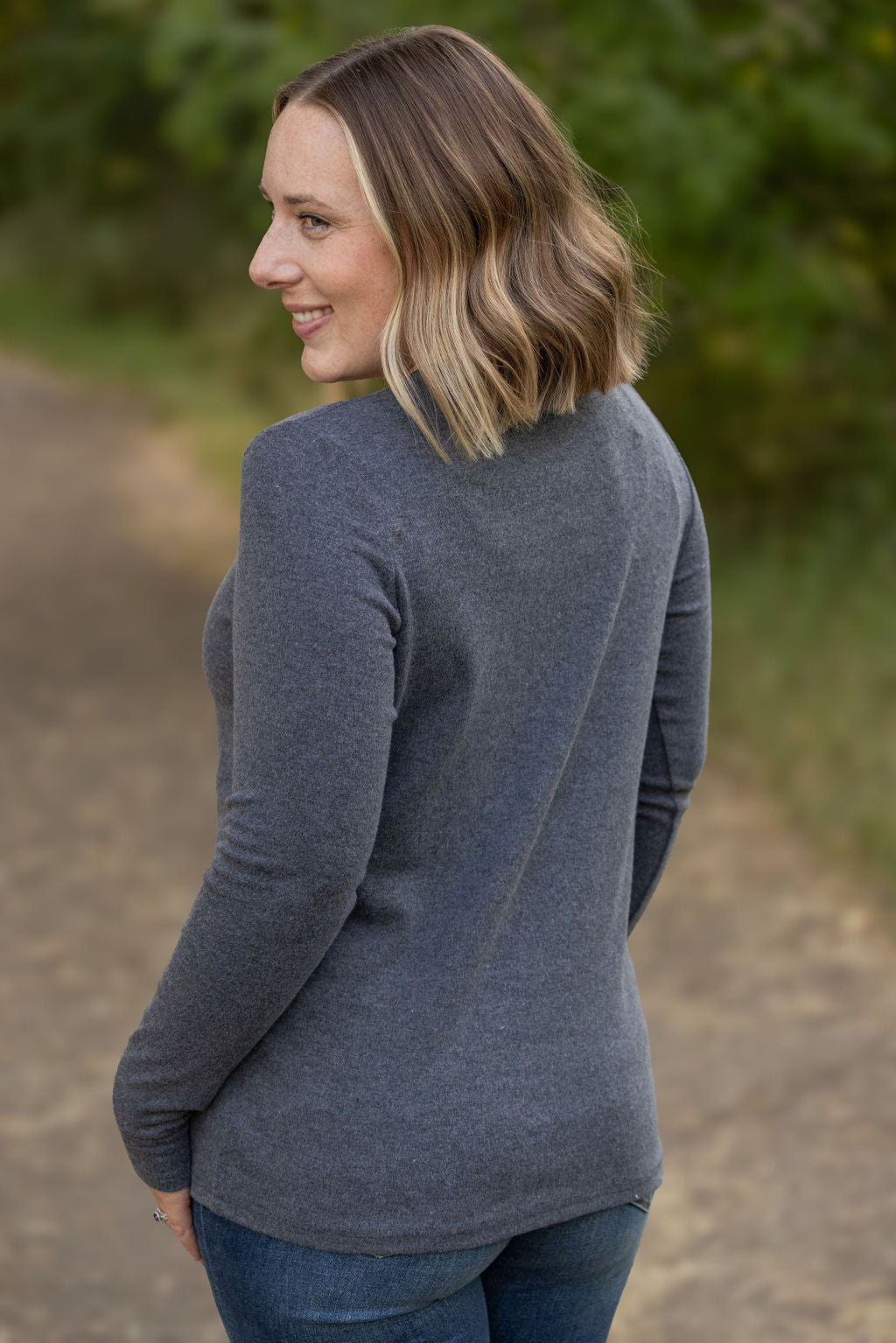 IN STOCK Leah Long Sleeve Top - Charcoal