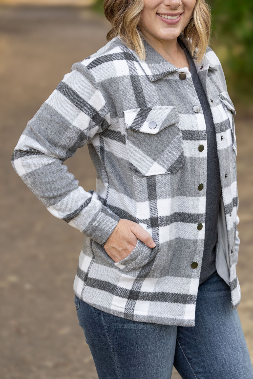 IN STOCK Norah Plaid Shacket - Classic Grey and White