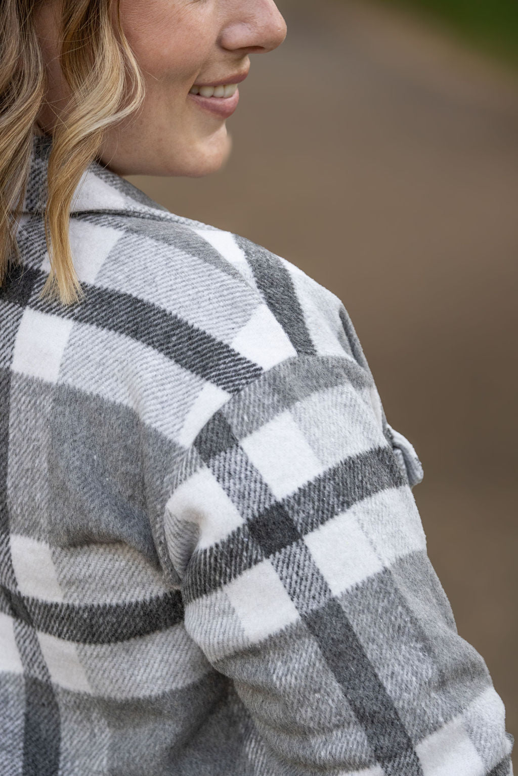 IN STOCK Norah Plaid Shacket - Classic Grey and White