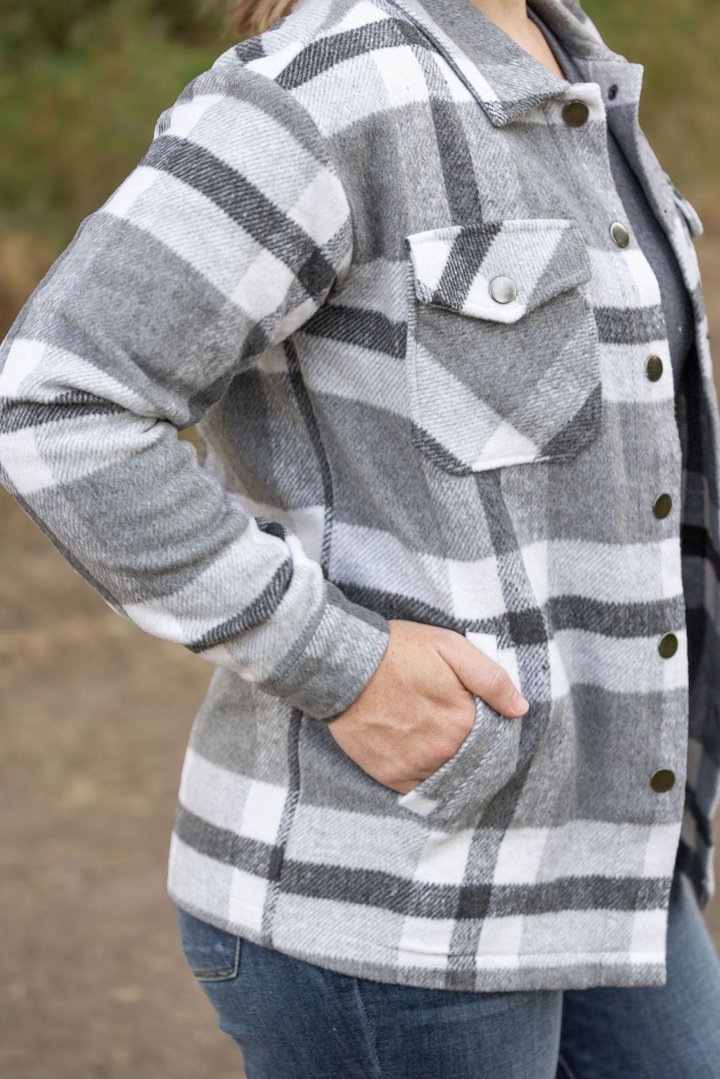 IN STOCK Norah Plaid Shacket - Classic Grey and White