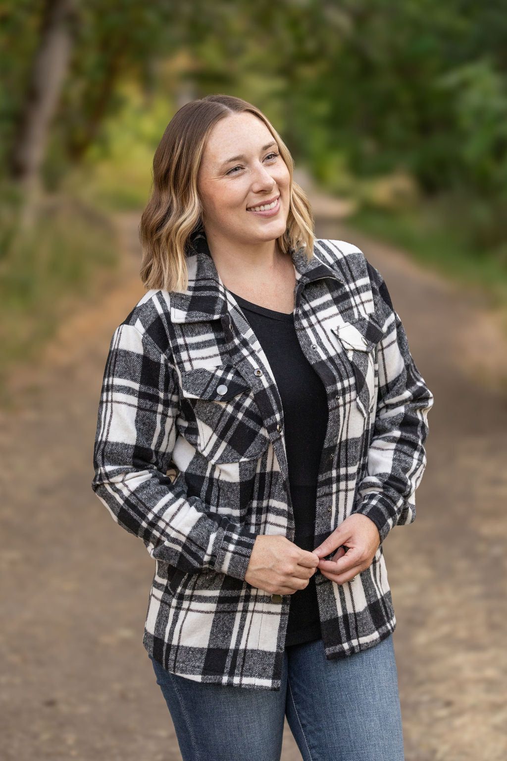 IN STOCK Norah Plaid Shacket - White and Black