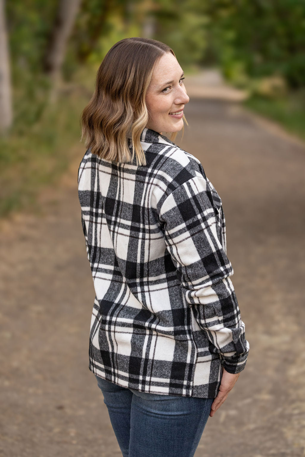 IN STOCK Norah Plaid Shacket - White and Black