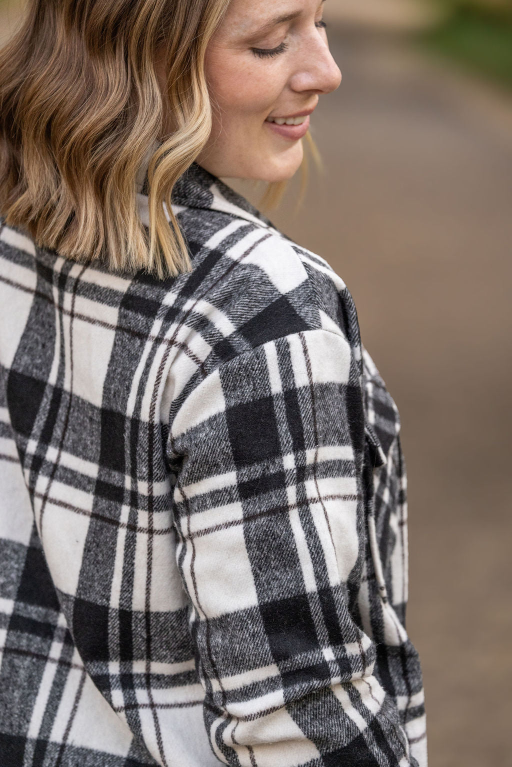 IN STOCK Norah Plaid Shacket - White and Black