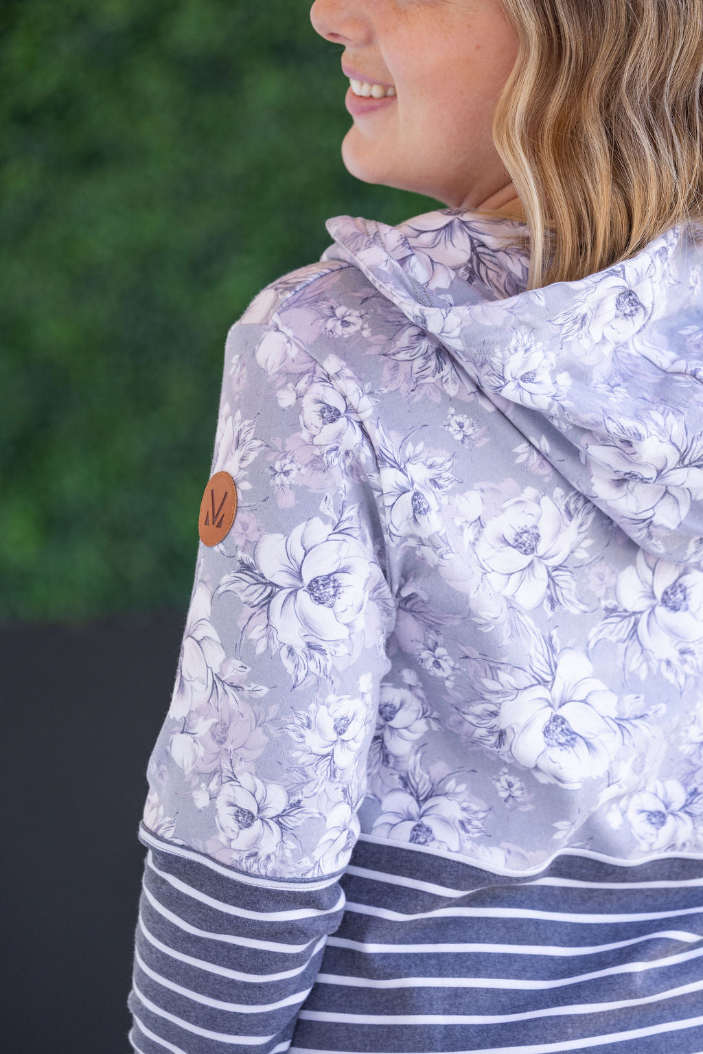 IN STOCK Hailey Pullover Hoodie - Vintage Grey Floral and Stripes