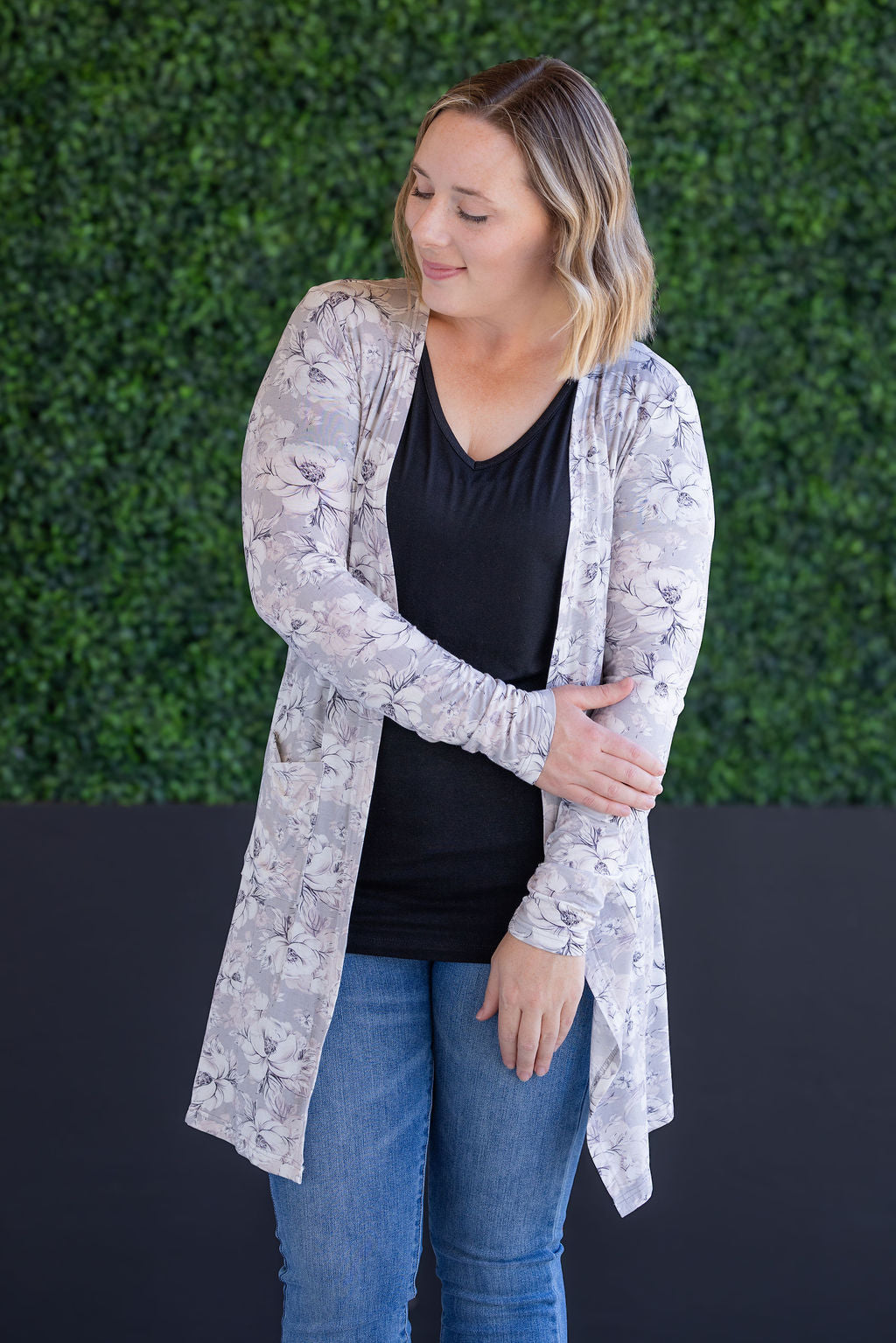 IN STOCK Classic Cardigan - Vintage Grey Floral
