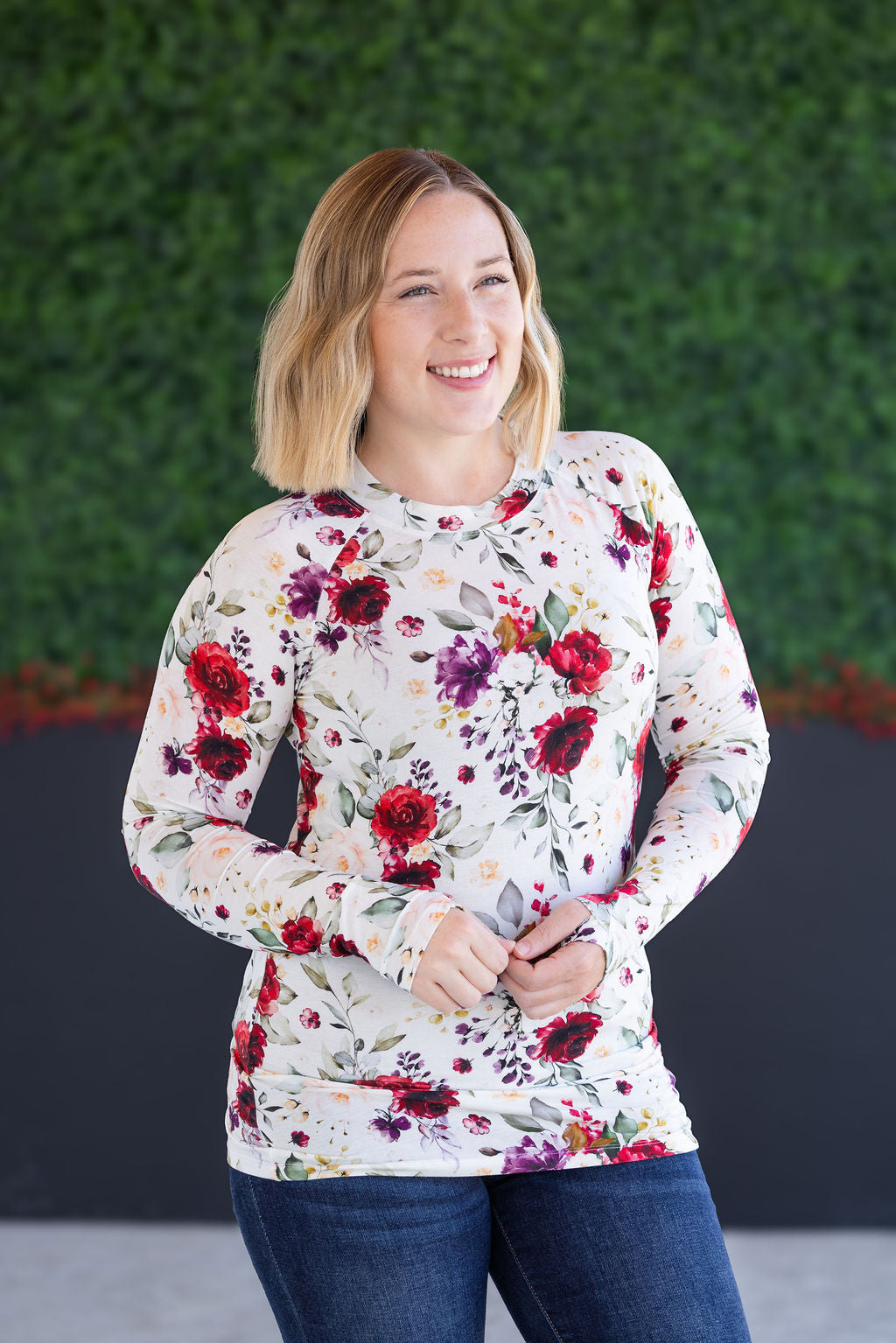 IN STOCK Blair Long Sleeve Top - Burgundy Bloom