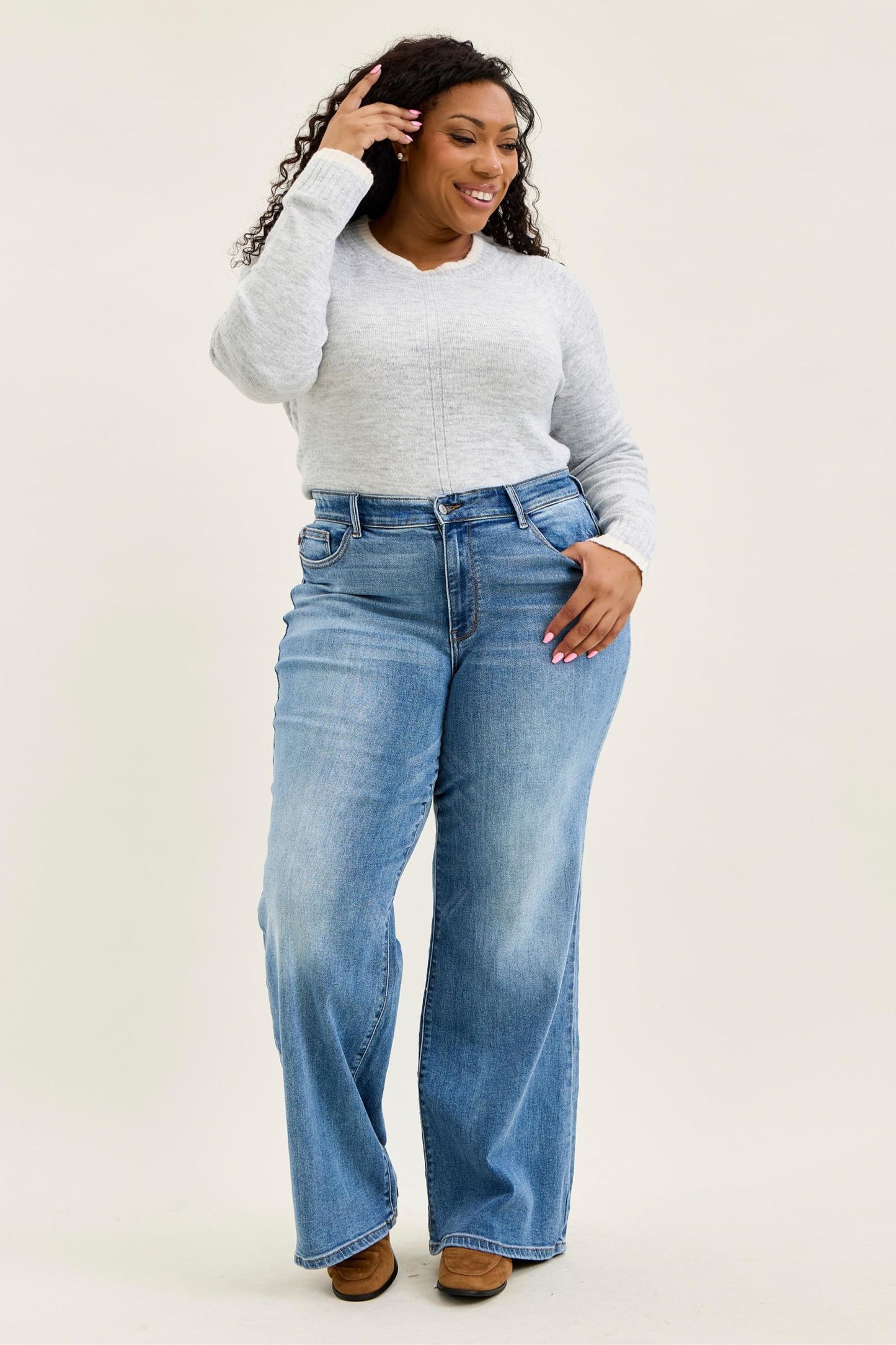 Judy Blue High Waist Vintage Wash Wide Leg Jeans