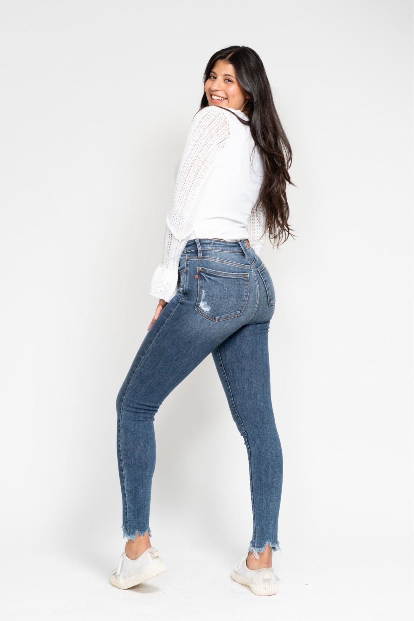 Judy Blue Shark Bite Hem High Waist Skinny Jeans