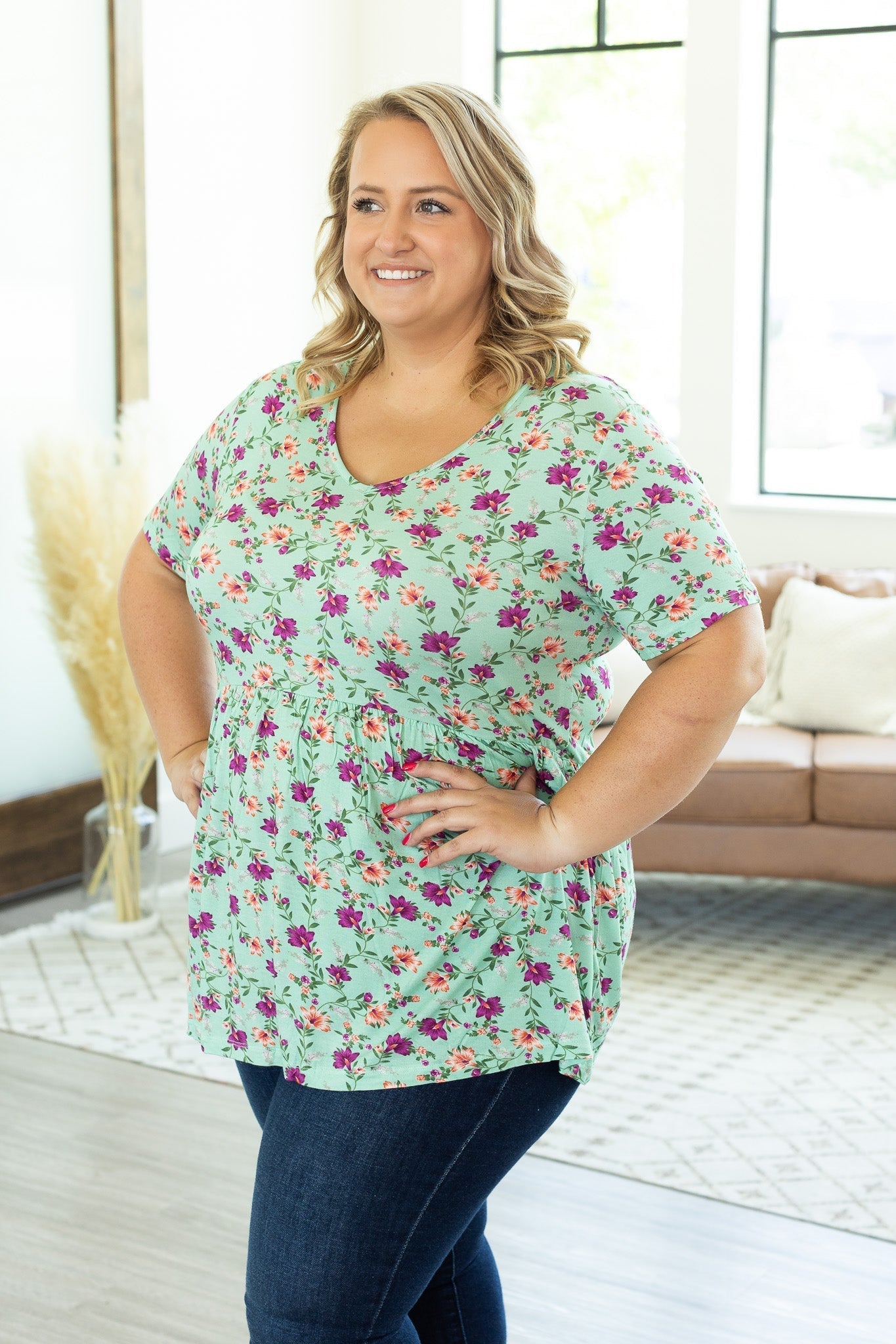 IN STOCK Sarah Ruffle Top - Mint Floral