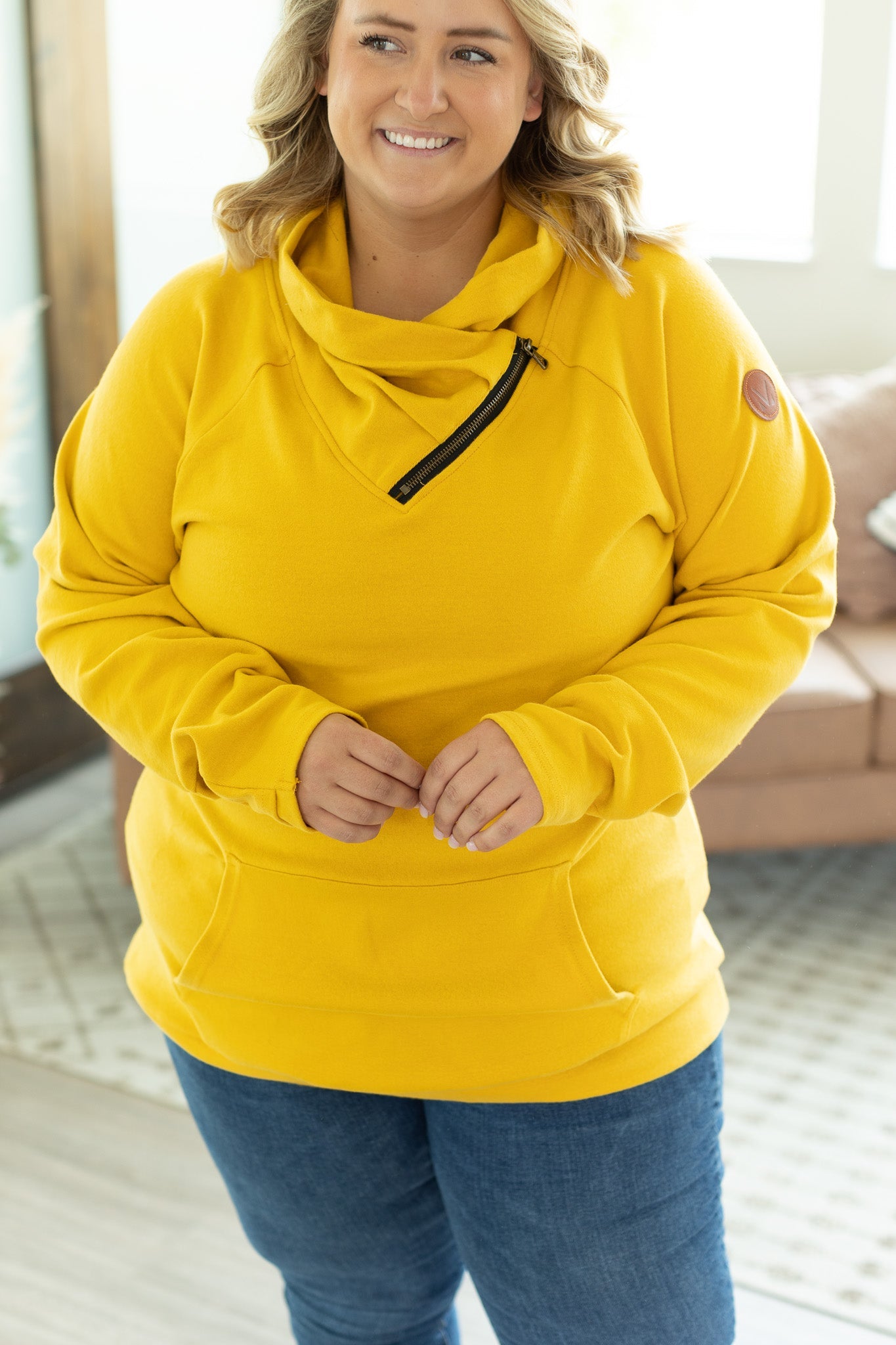 IN STOCK Classic Zoey ZipCowl Sweatshirt - Mustard