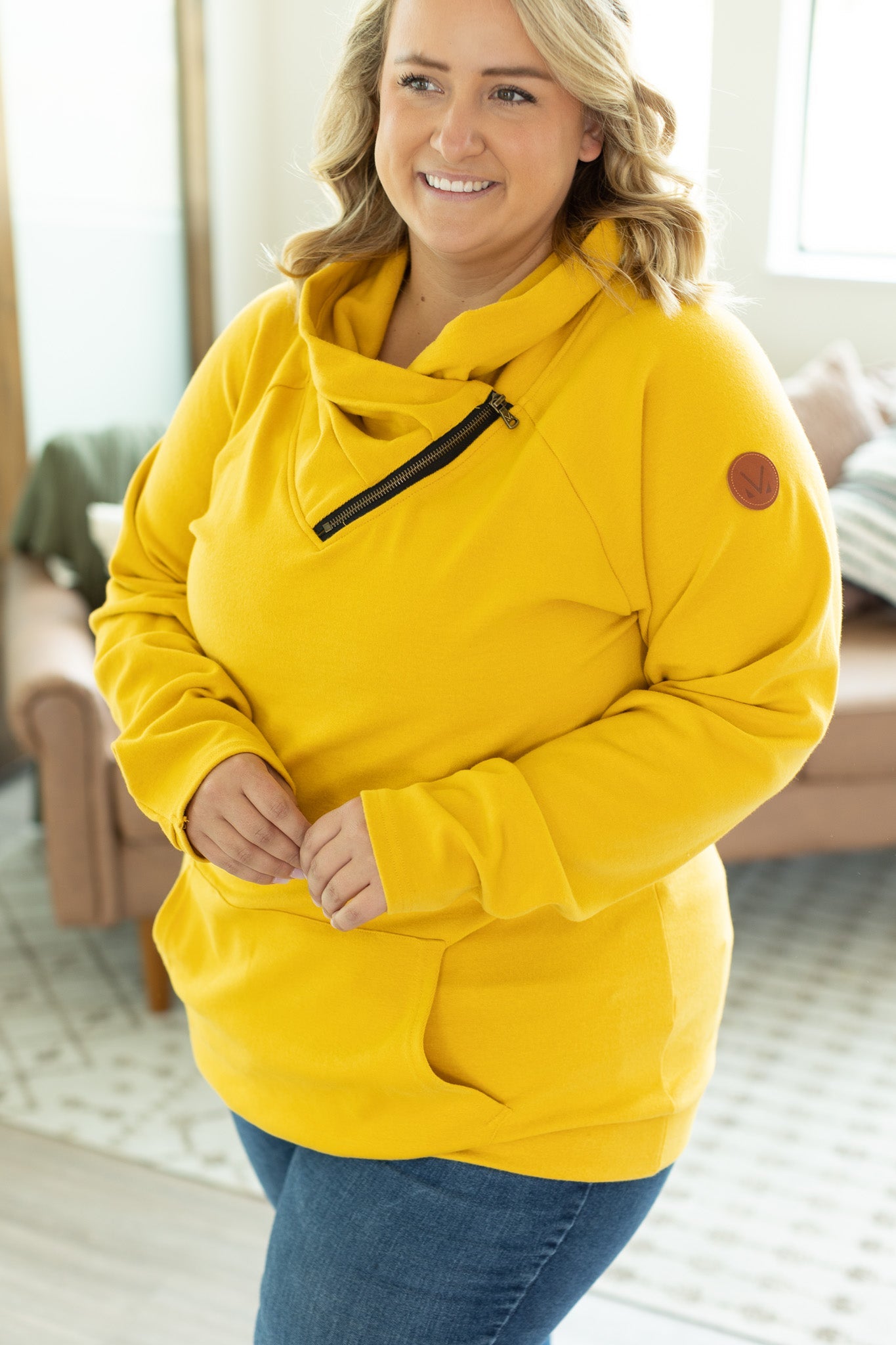 IN STOCK Classic Zoey ZipCowl Sweatshirt - Mustard