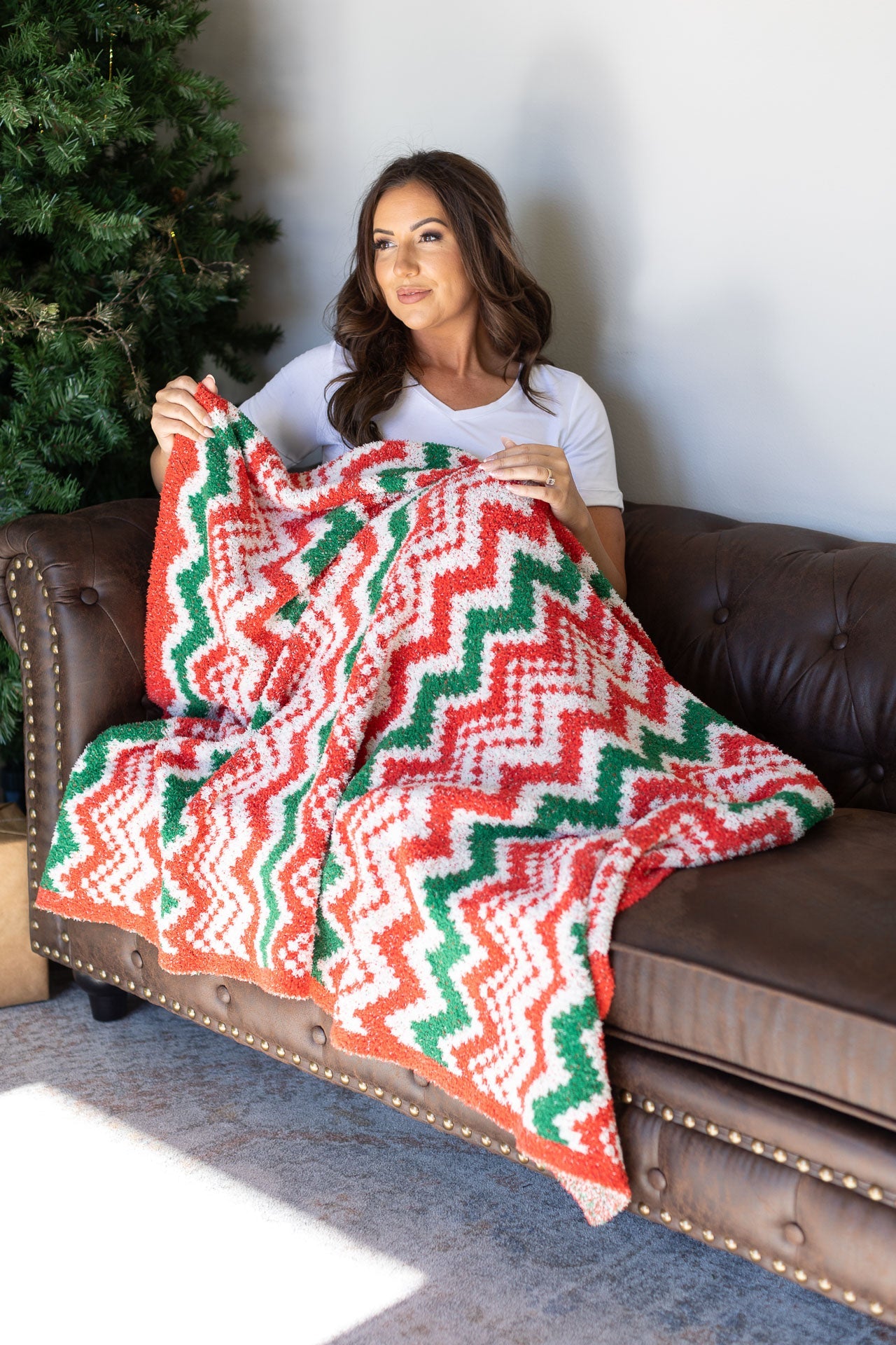 IN STOCK Plush and Fuzzy Blanket - Holiday Chevron