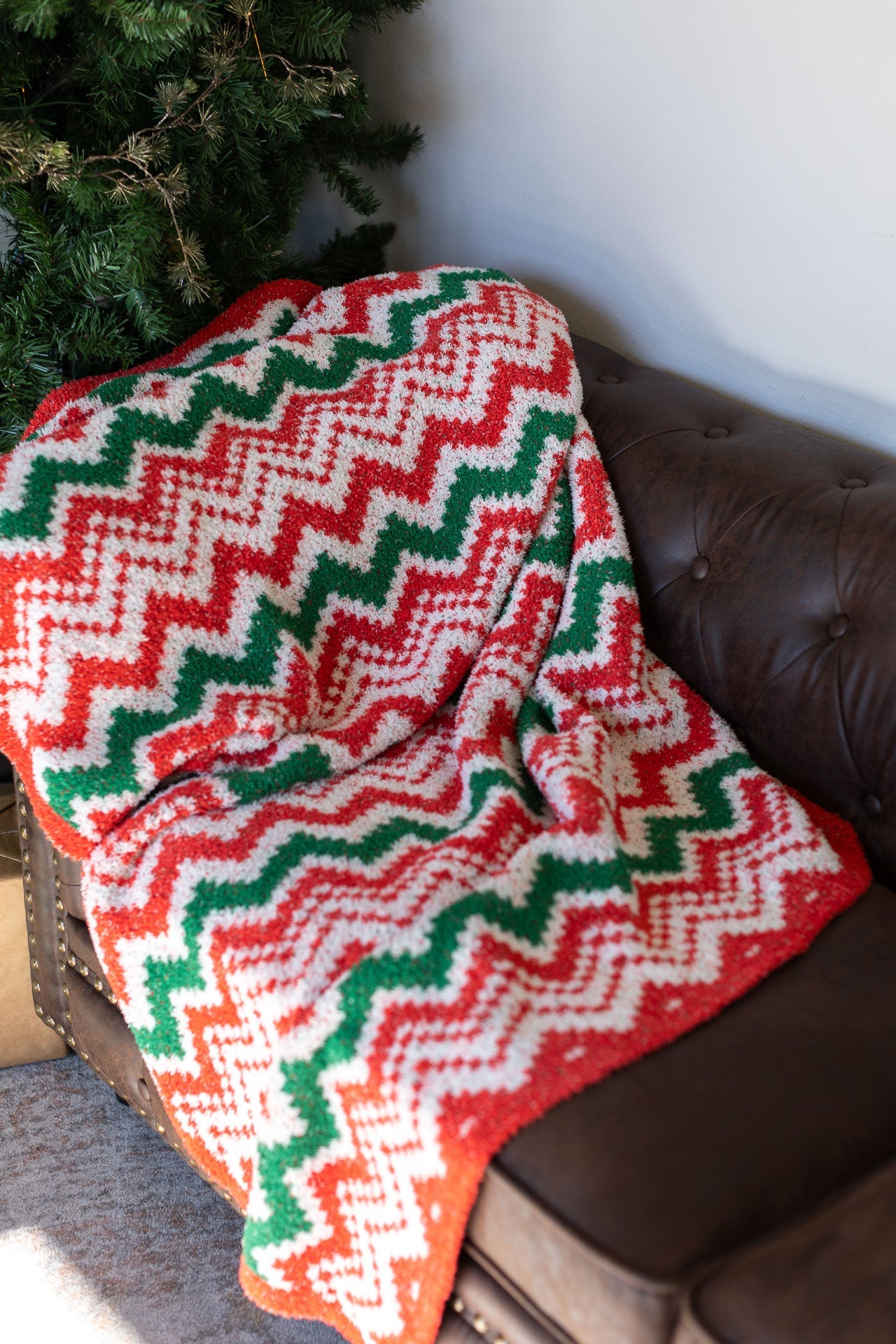 IN STOCK Plush and Fuzzy Blanket - Holiday Chevron