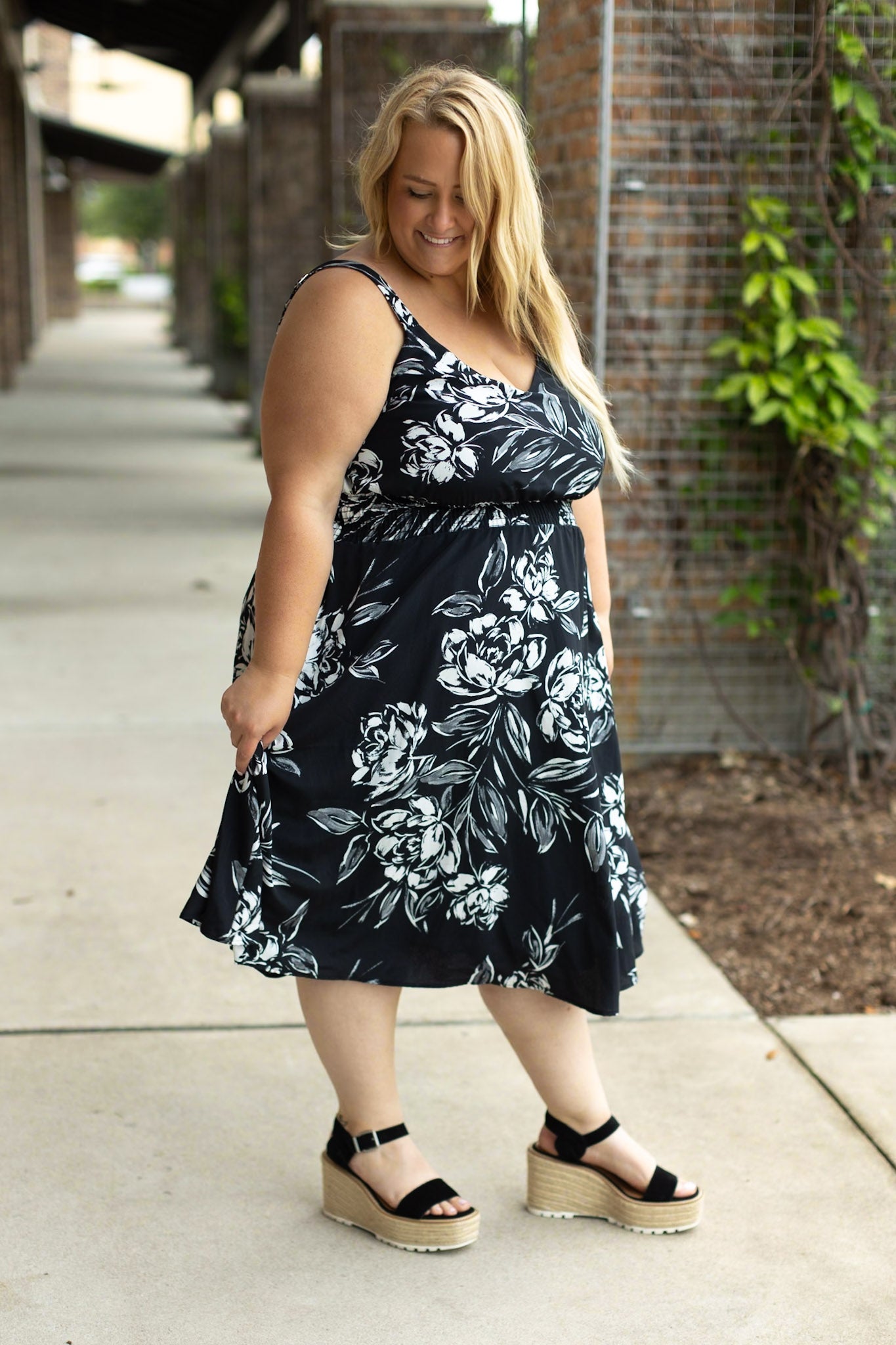 IN STOCK Cassidy Midi Dress - Black and White Floral