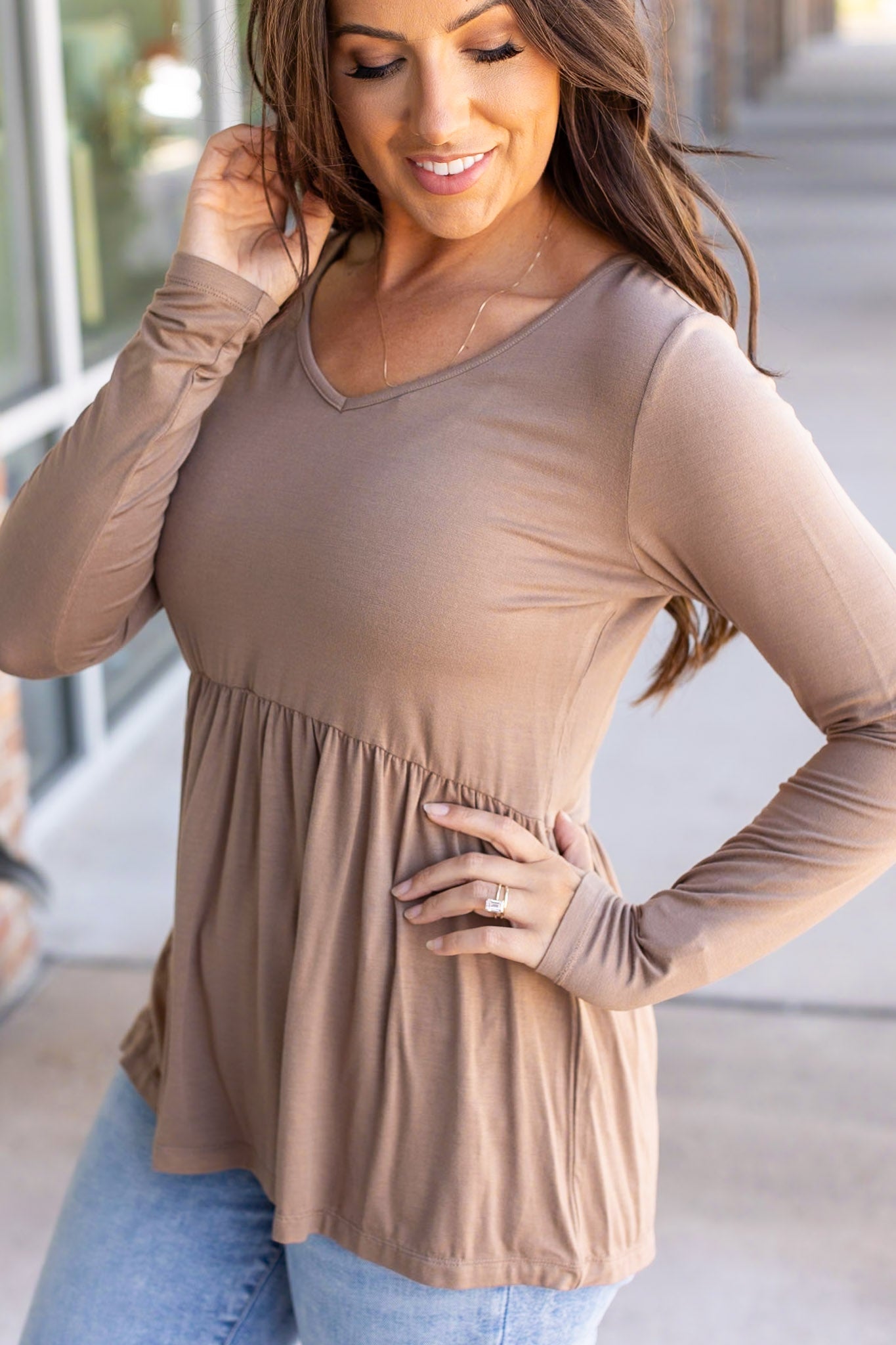 IN STOCK Long Sleeve Sarah Ruffle - Mocha