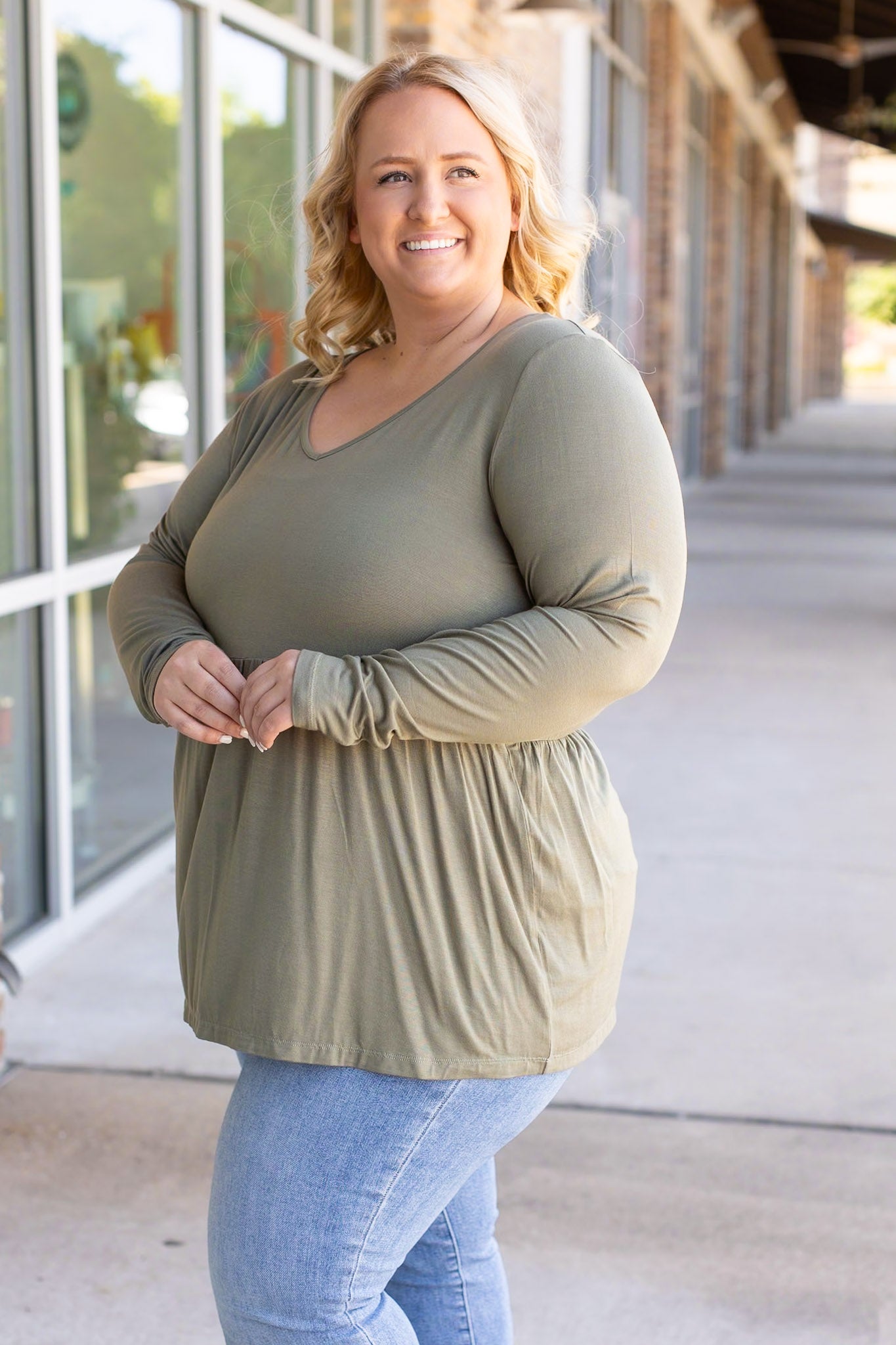 IN STOCK Long Sleeve Sarah Ruffle - Olive