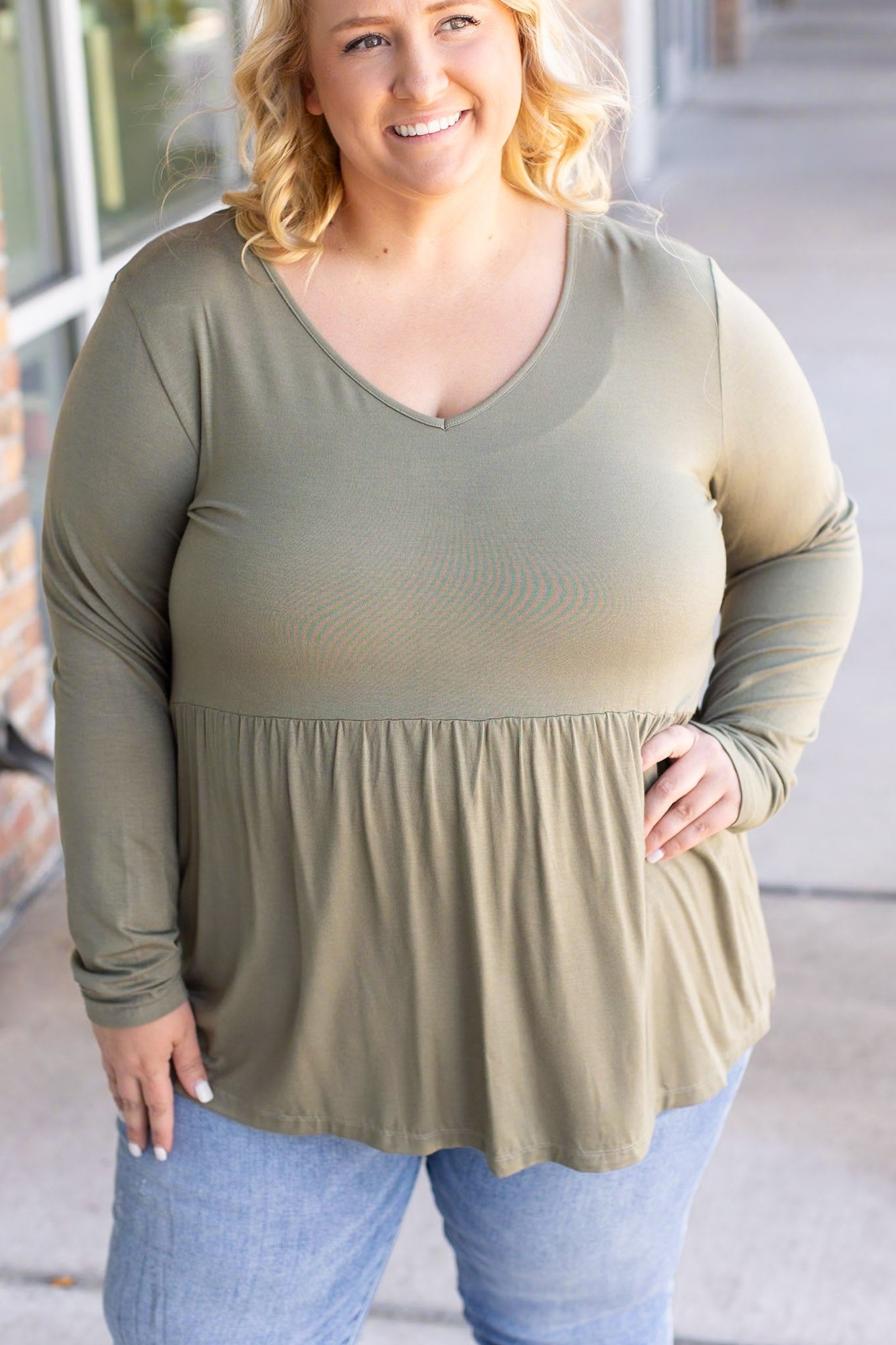 IN STOCK Long Sleeve Sarah Ruffle - Olive