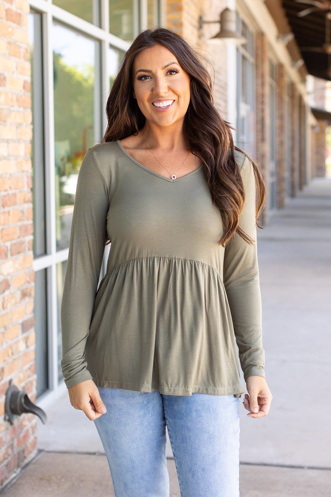 IN STOCK Long Sleeve Sarah Ruffle - Olive